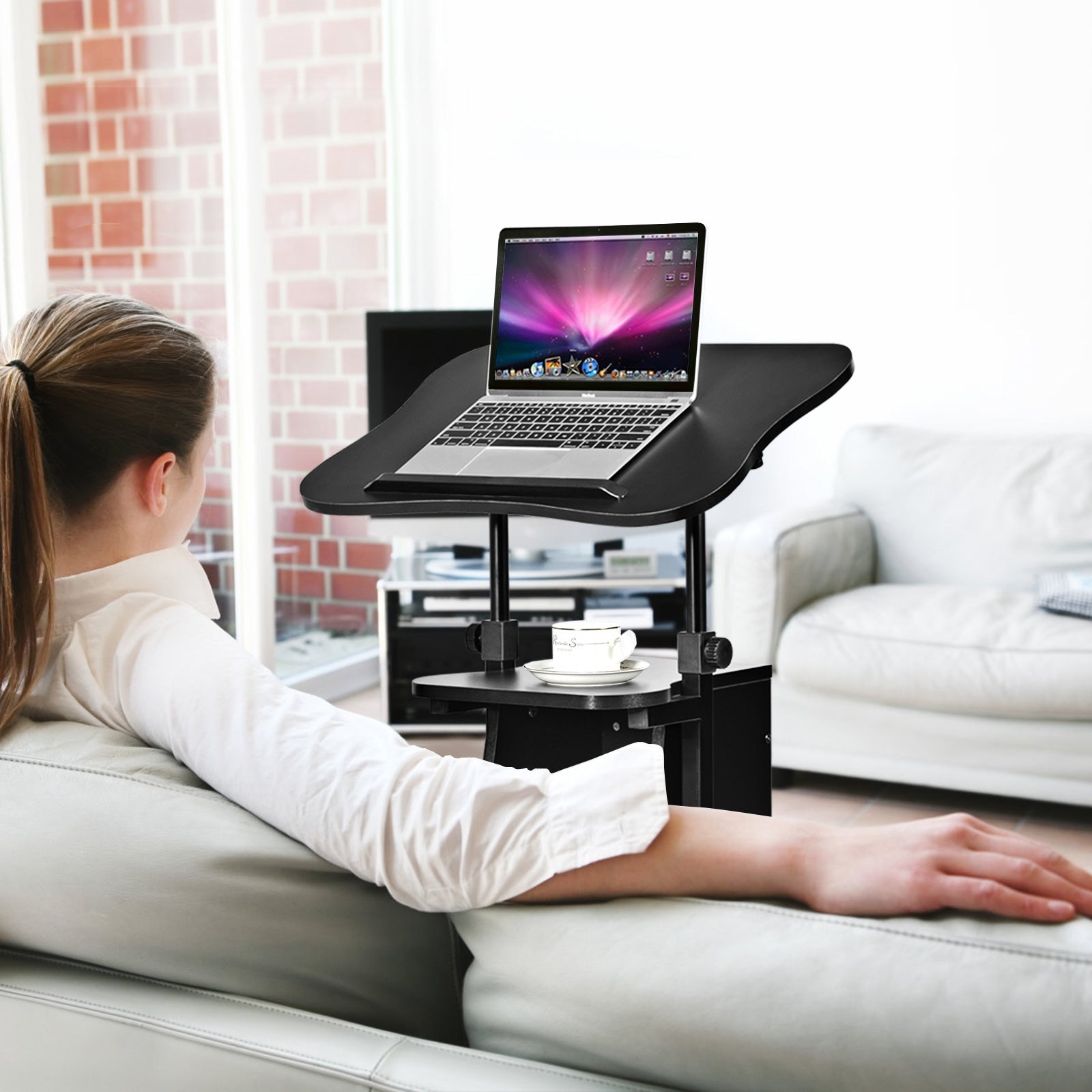 Sit-to-Stand Laptop Desk Cart Height Adjustable with Storage-BlackÂ