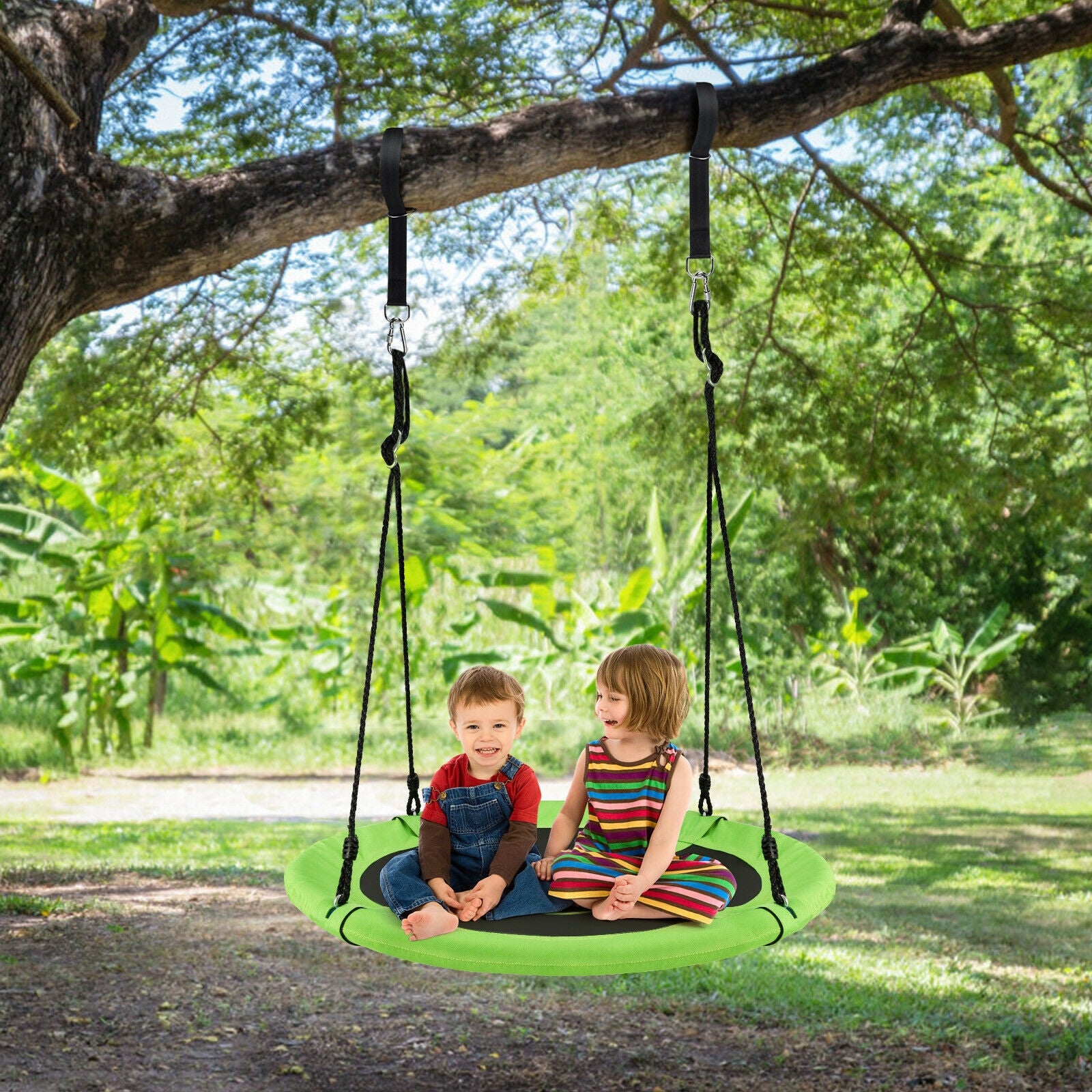 40 Inch 770 lbs Flying Saucer Tree Swing Kids Gift with 2 Tree Hanging Straps-GreenÂ