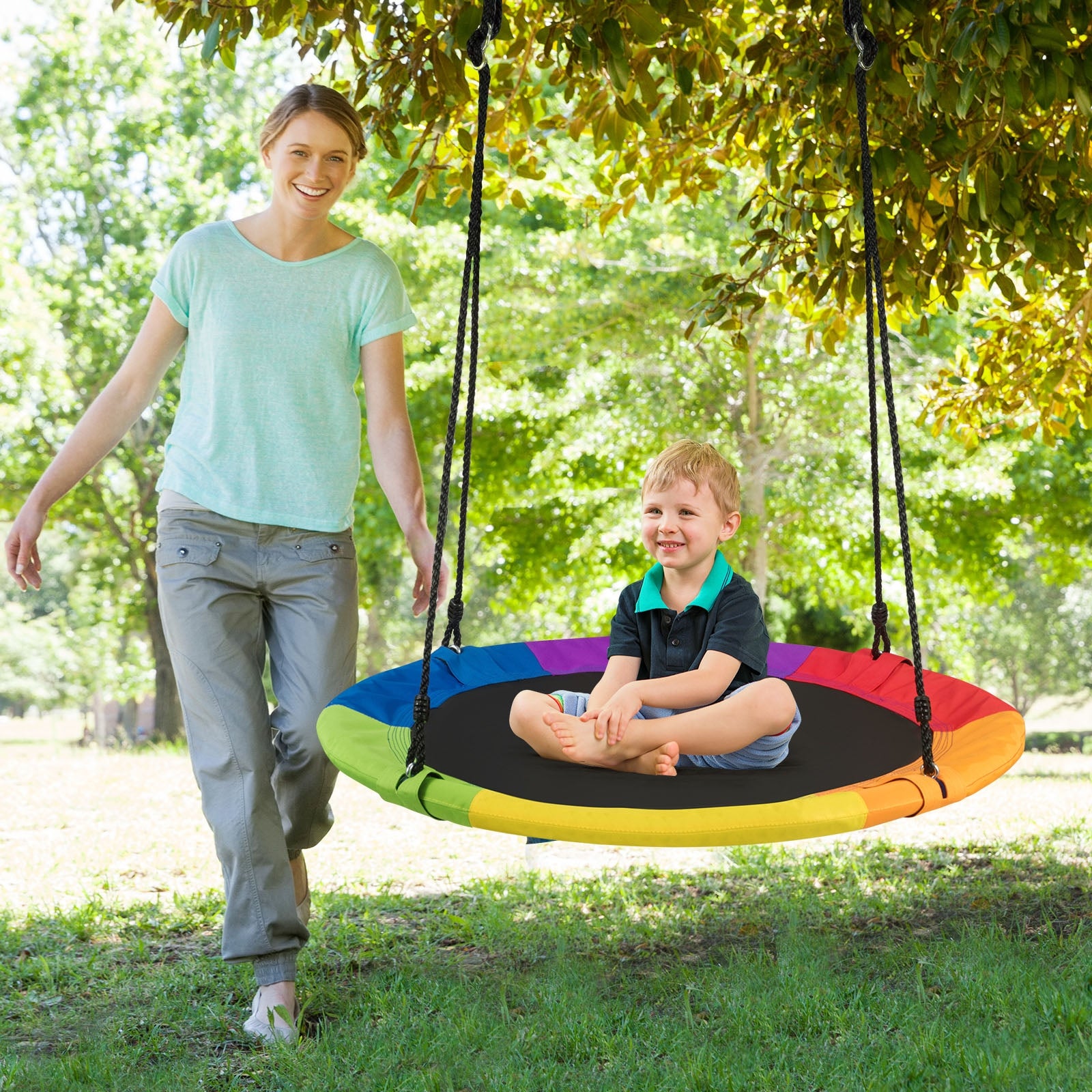 40 Inch 770 lbs Flying Saucer Tree Swing Kids Gift with 2 Tree Hanging Straps-MulticolorÂ