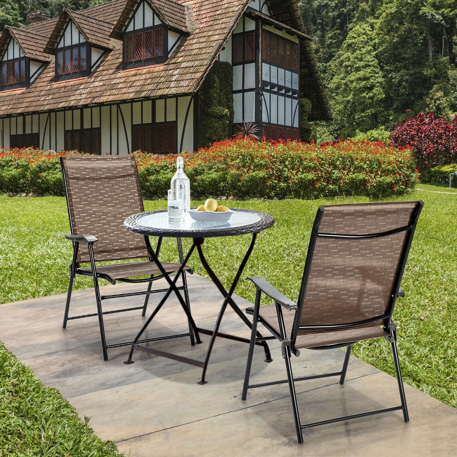 2 Pieces Outdoor Patio Folding Chair with Armrest for Camping GardenÂ