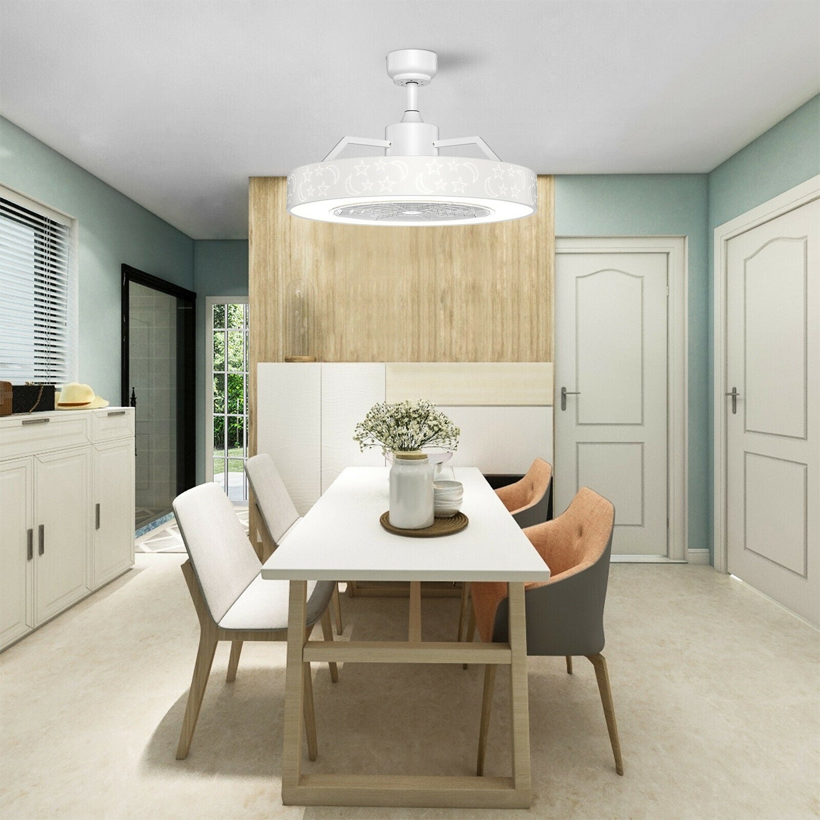 23 Inch Ceiling Fan with LED Light and Remote Control-WhiteÂ