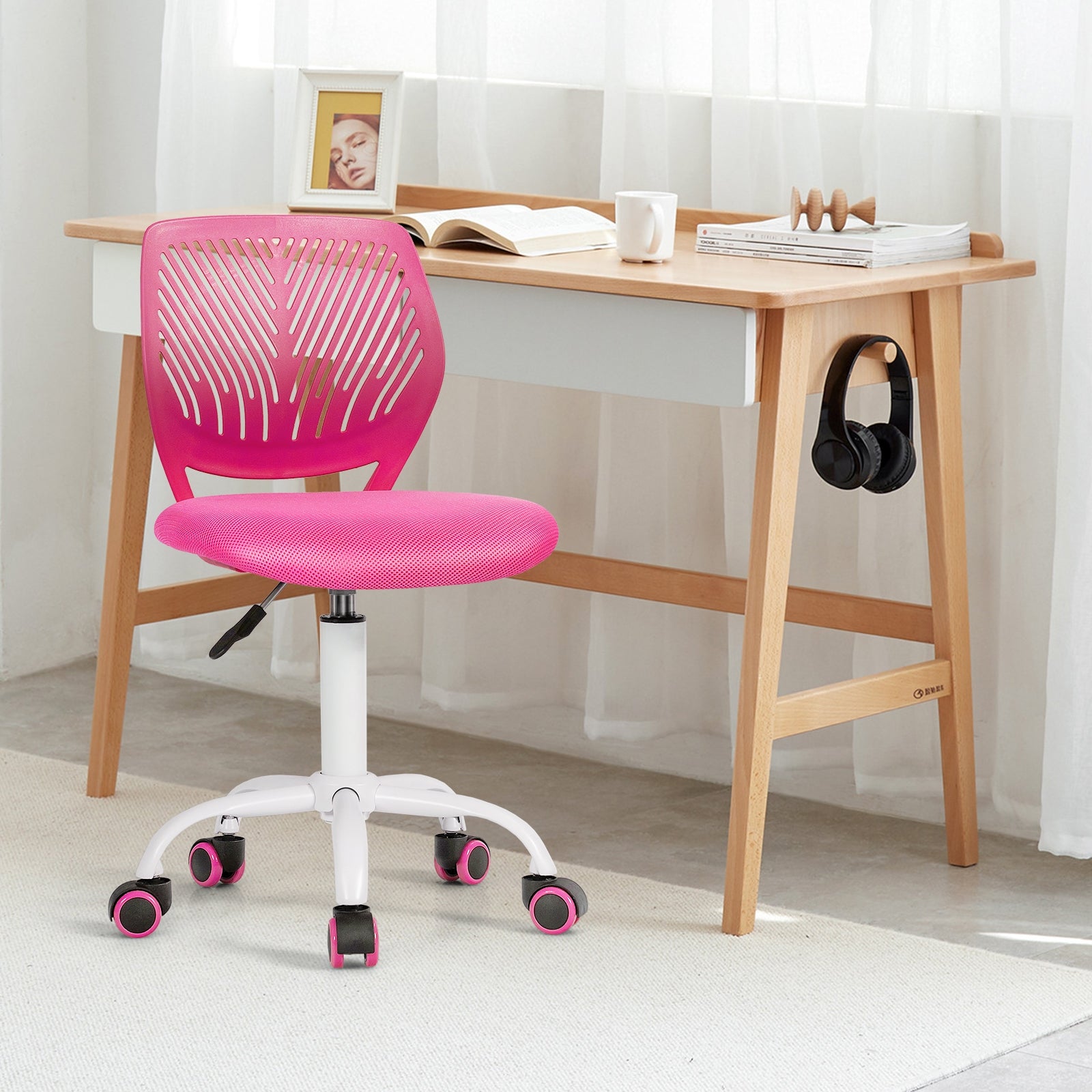 Kids Desk Chair with Adjustable Height and Lumbar Support-PinkÂ