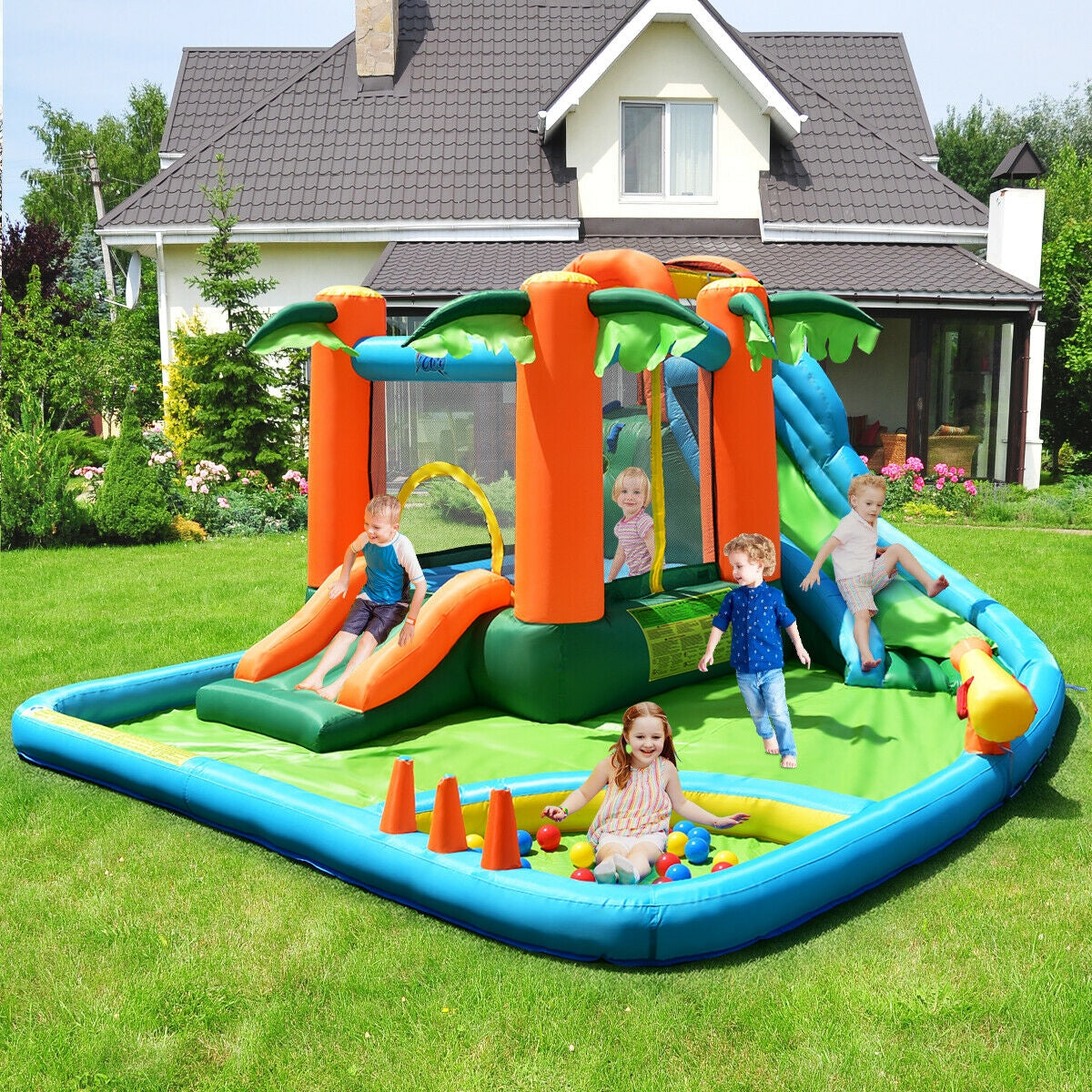 7-in-1 Inflatable Slide Bouncer with Two SlidesÂ