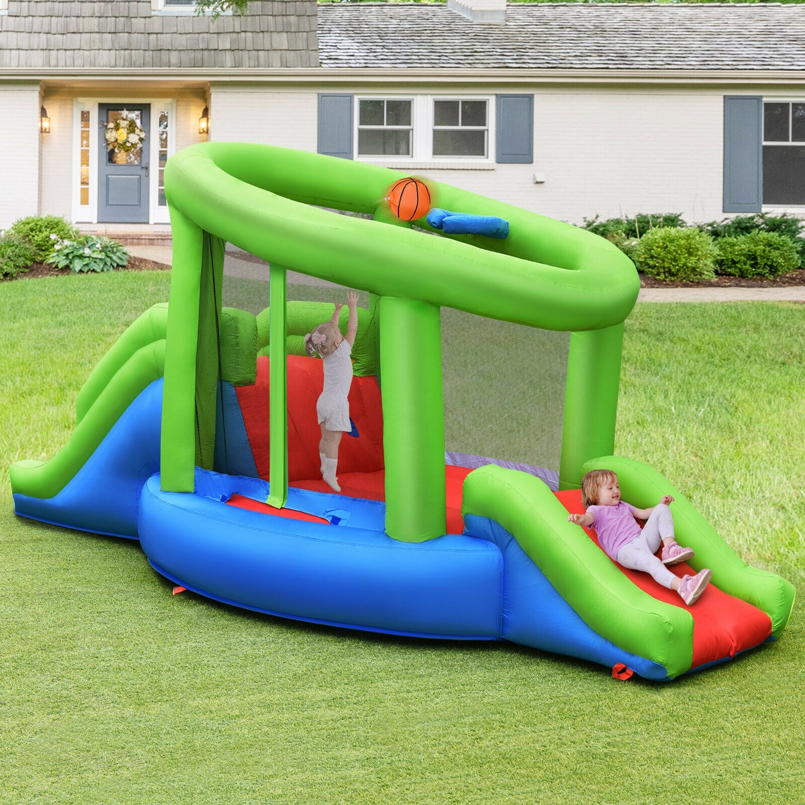 Inflatable Dual Slide Basketball Game Bounce House Without BlowerÂ