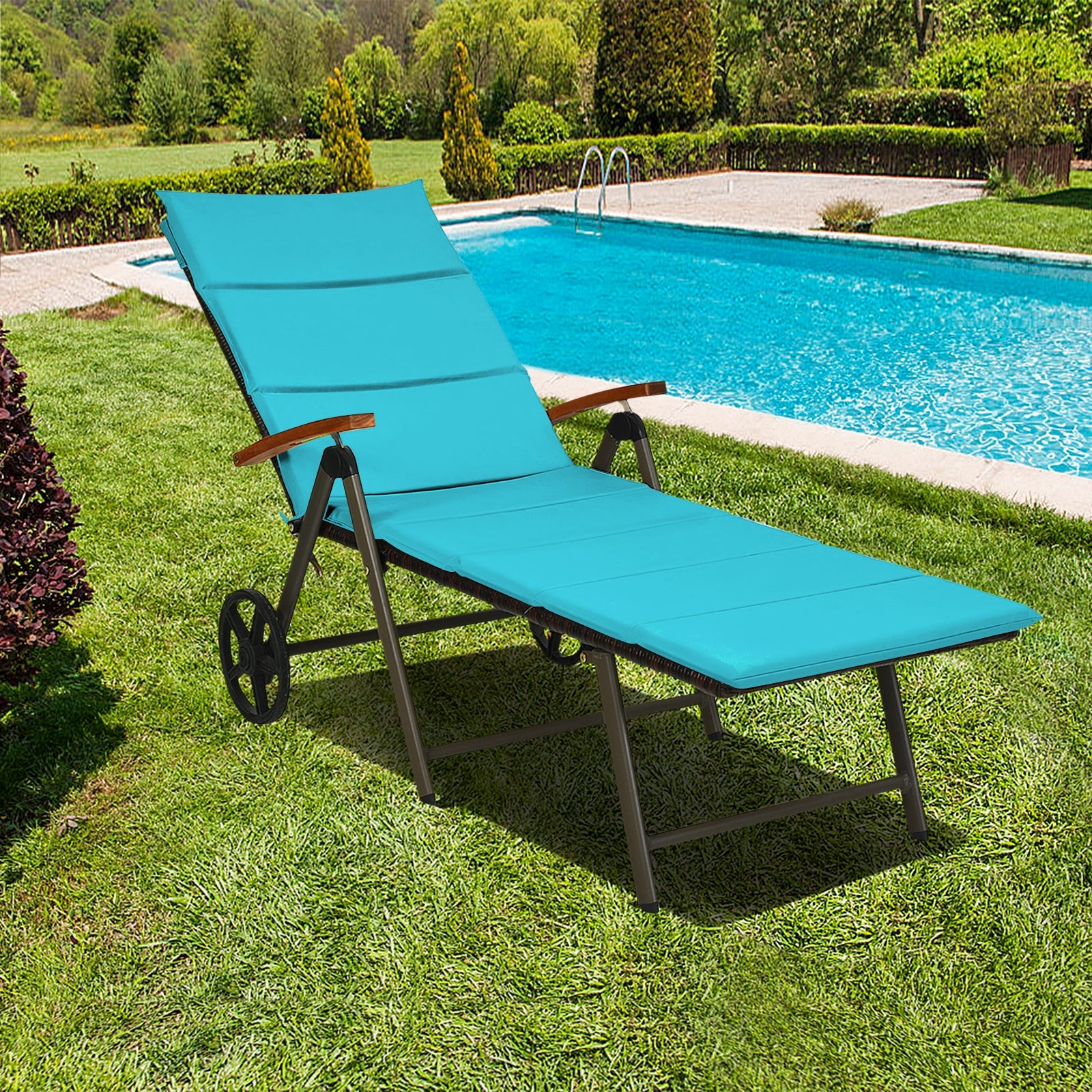 Outdoor Chaise Lounge Chair Rattan Lounger Recliner Chair-TurquoiseÂ