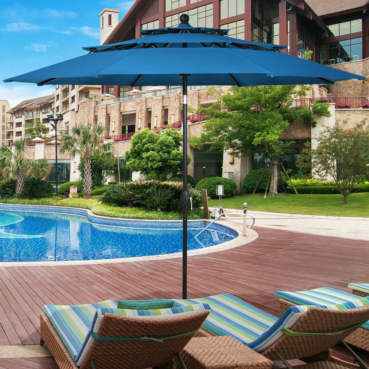 10ft 3 Tier Outdoor Patio Umbrella with Double Vented-BlueÂ