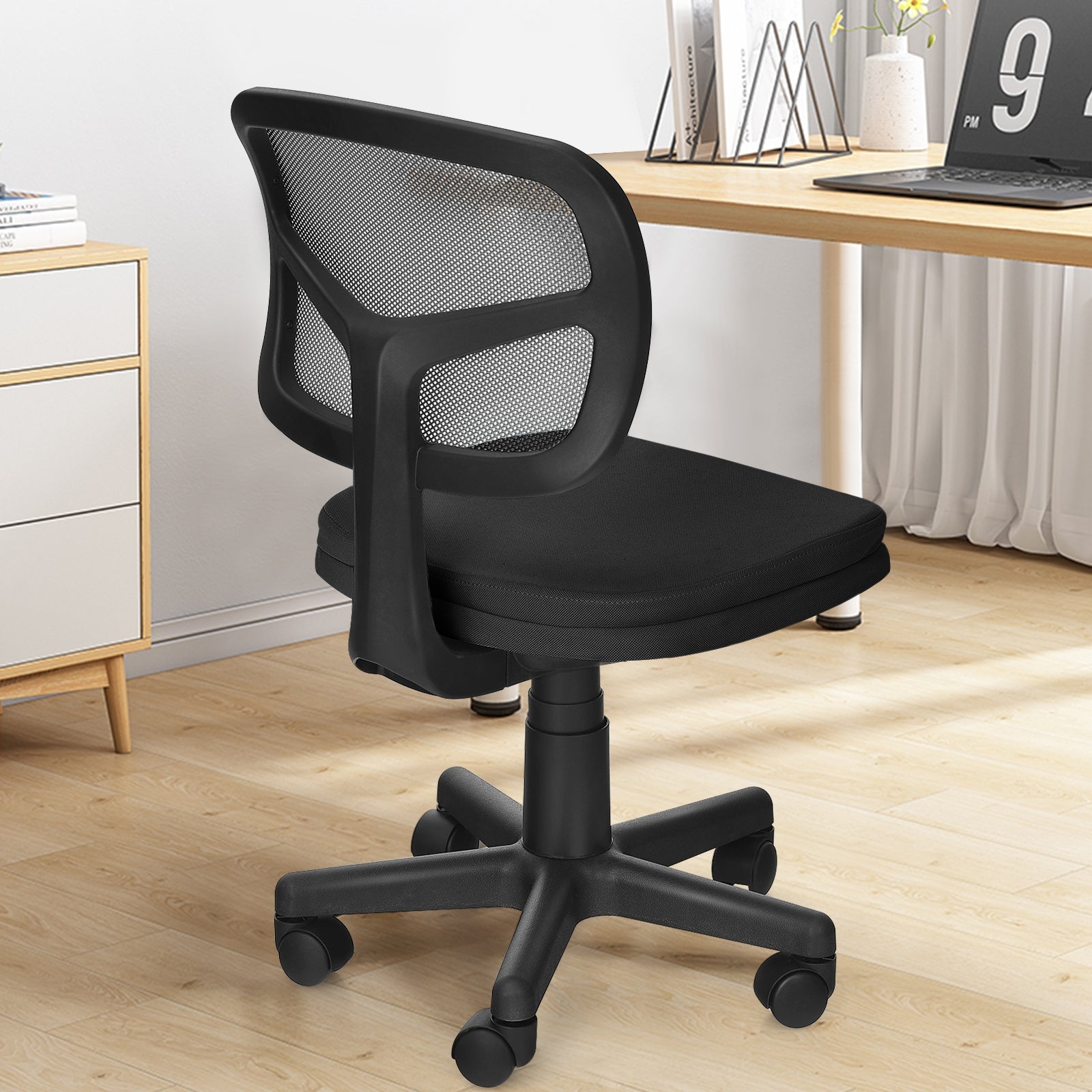 Armless Computer Chair with Height Adjustment and Breathable Mesh for Home Office-BlackÂ