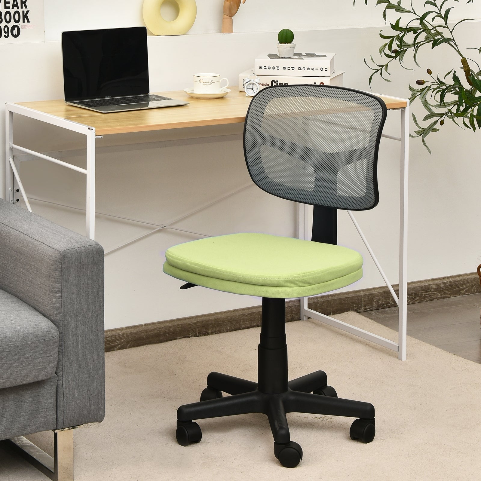 Armless Computer Chair with Height Adjustment and Breathable Mesh for Home Office-GreenÂ