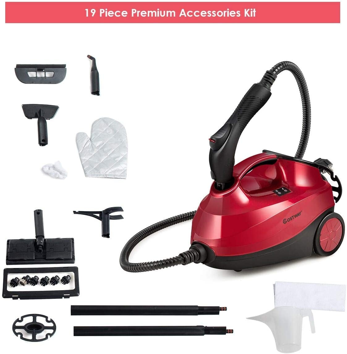 2000W Heavy Duty Multi-purpose Steam Cleaner Mop with Detachable Handheld Unit-RedÂ