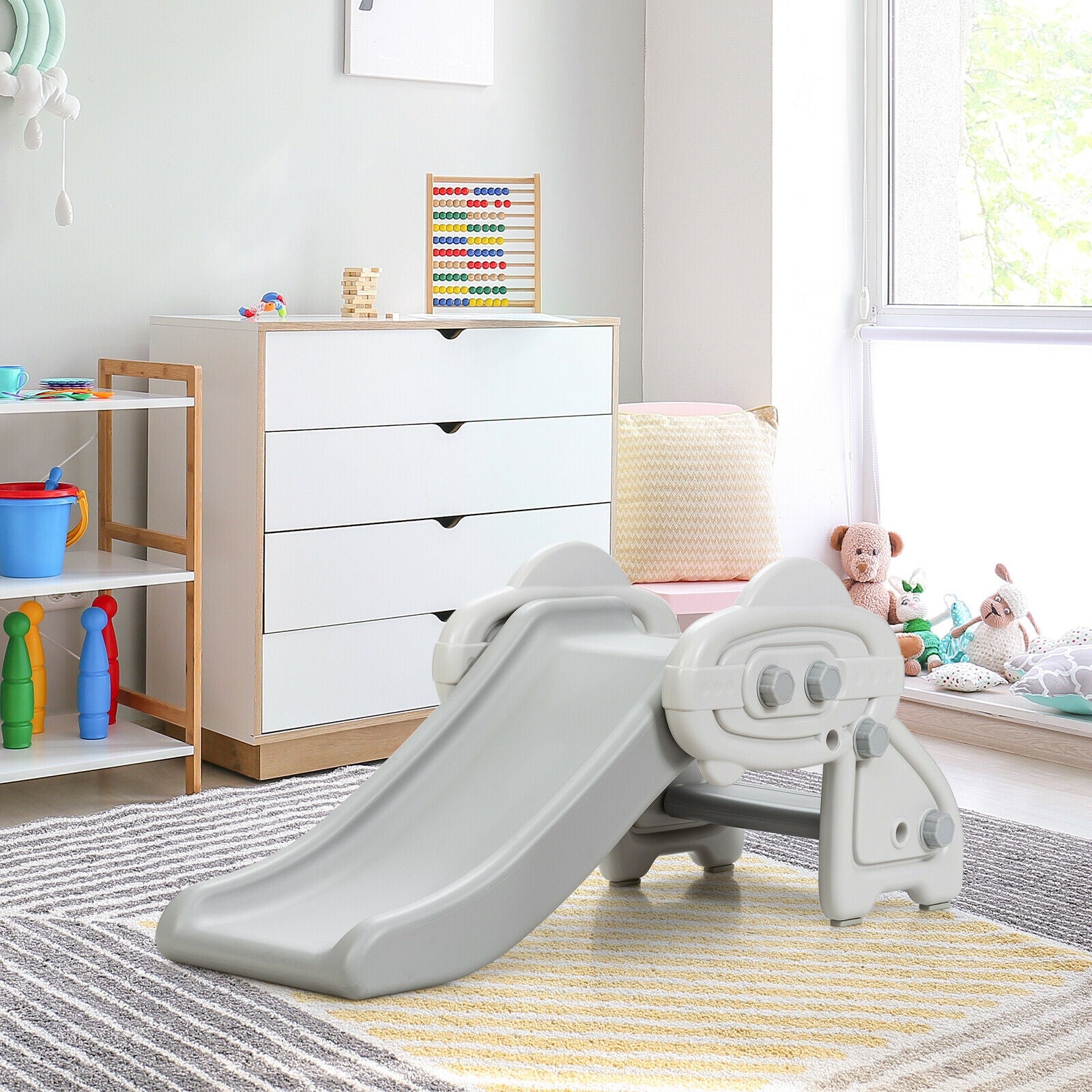 Freestanding Baby Mini Play Climber Slide Set with HDPE anf Anti-Slip Foot Pads-GrayÂ