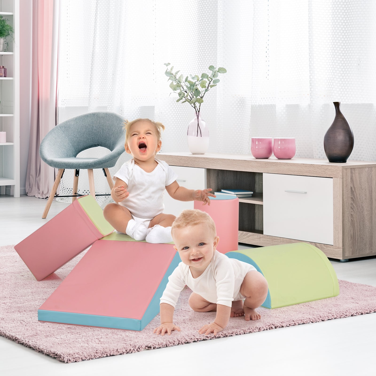 5-Piece Set Climb Activity Play Safe Foam Blocks-PinkÂ