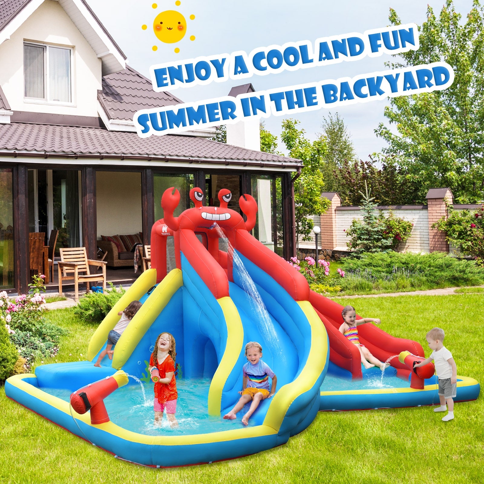 Inflatable Water Slide Crab Dual Slide Bounce House without BlowerÂ