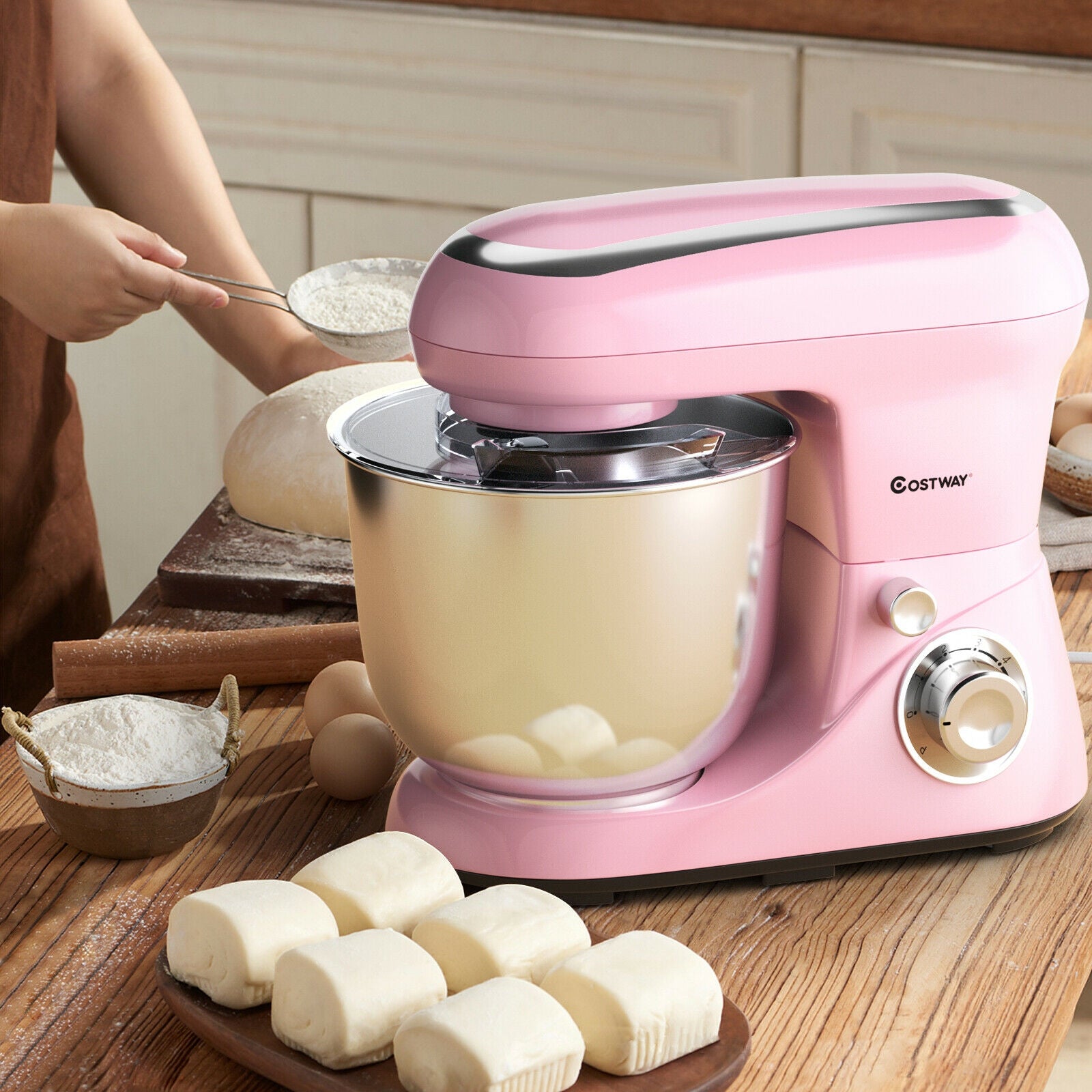 5.3 Qt Stand Kitchen Food Mixer 6 Speed with Dough Hook Beater-PinkÂ