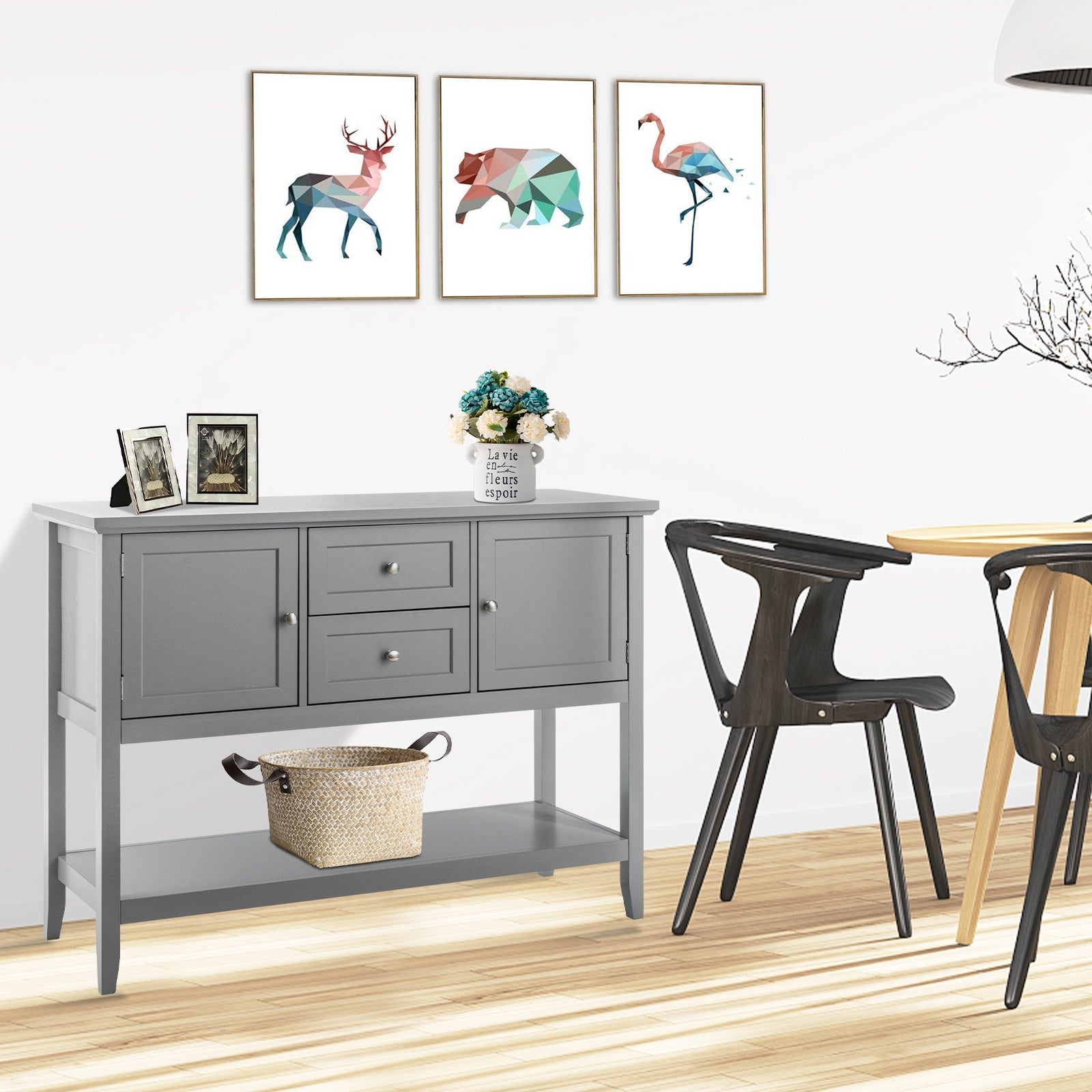Wooden Sideboard Buffet Console Table with Drawers and Storage-GrayÂ