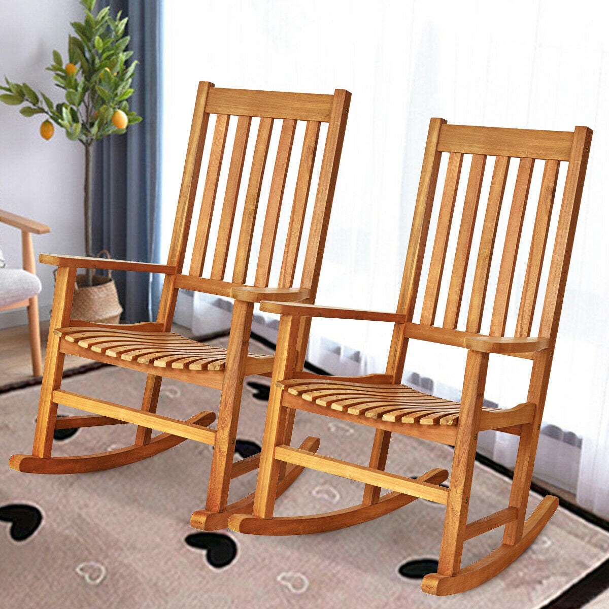Indoor Outdoor Wooden High Back Rocking Chair-WoodÂ