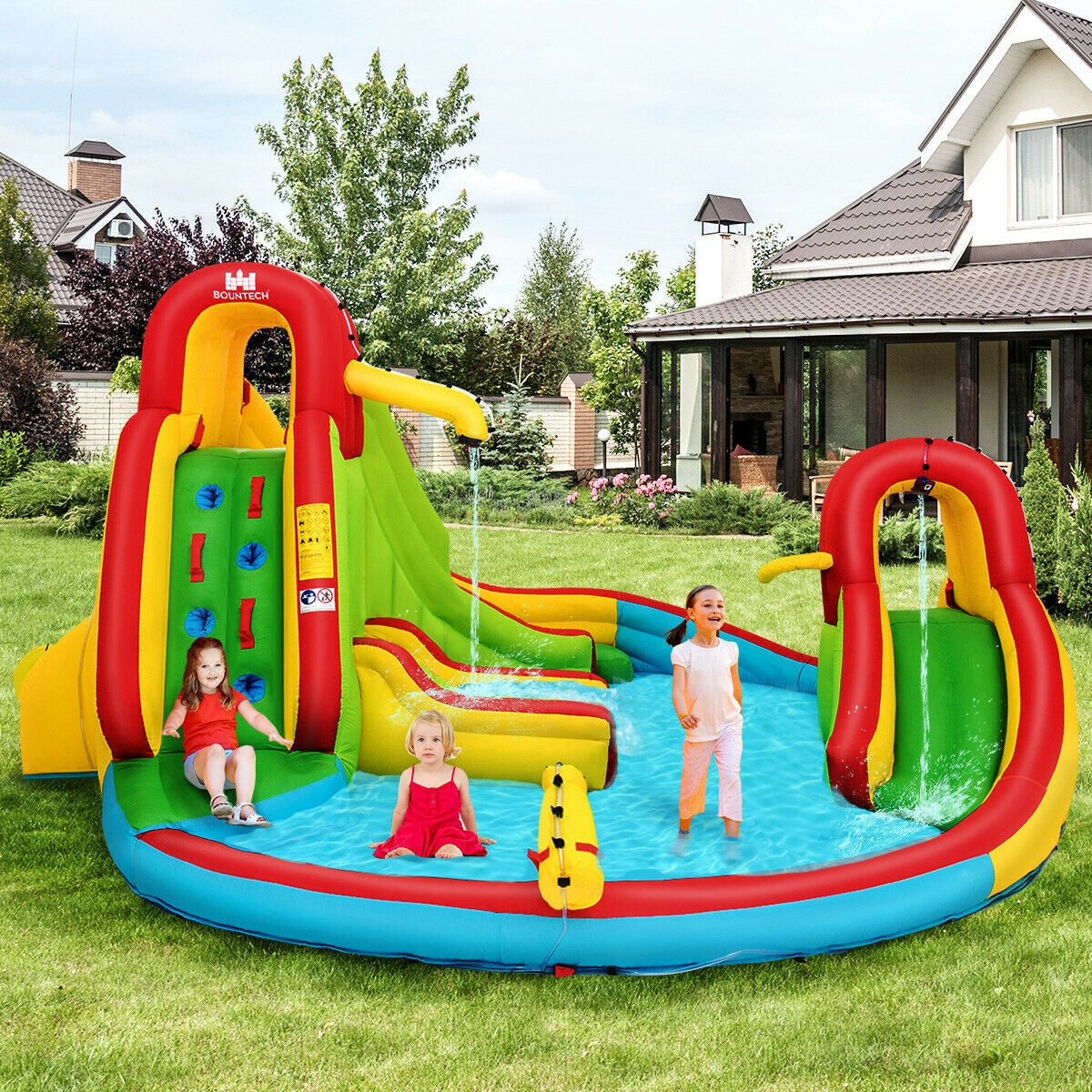 Kid's Inflatable Water Slide Bounce House with Climbing Wall and Pool Without BlowerÂ