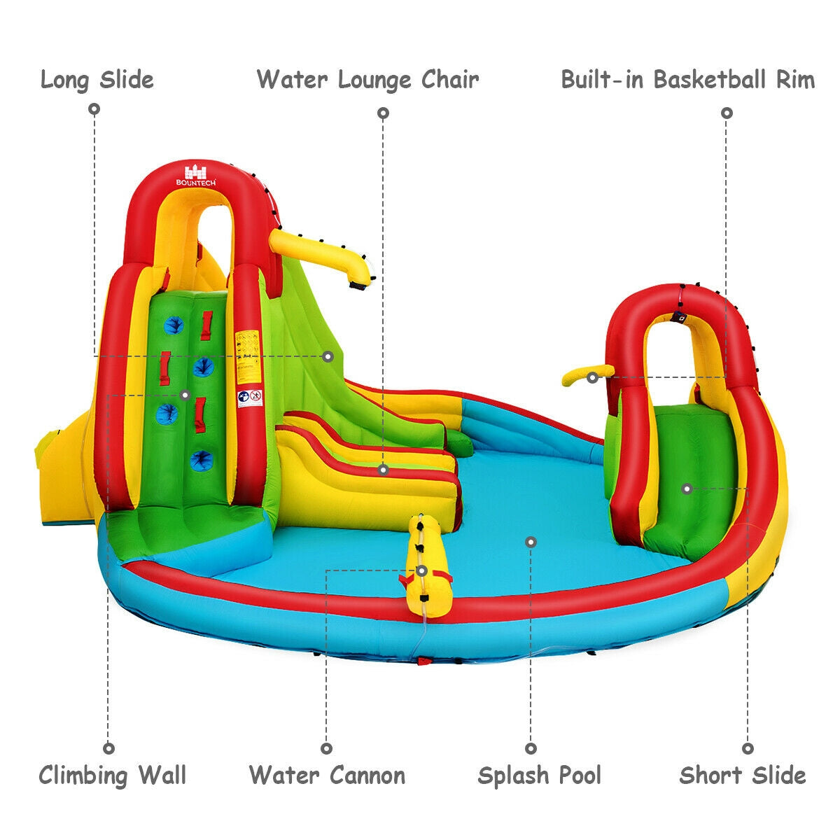 Kid's Inflatable Water Slide Bounce House with Climbing Wall and Pool Without BlowerÂ