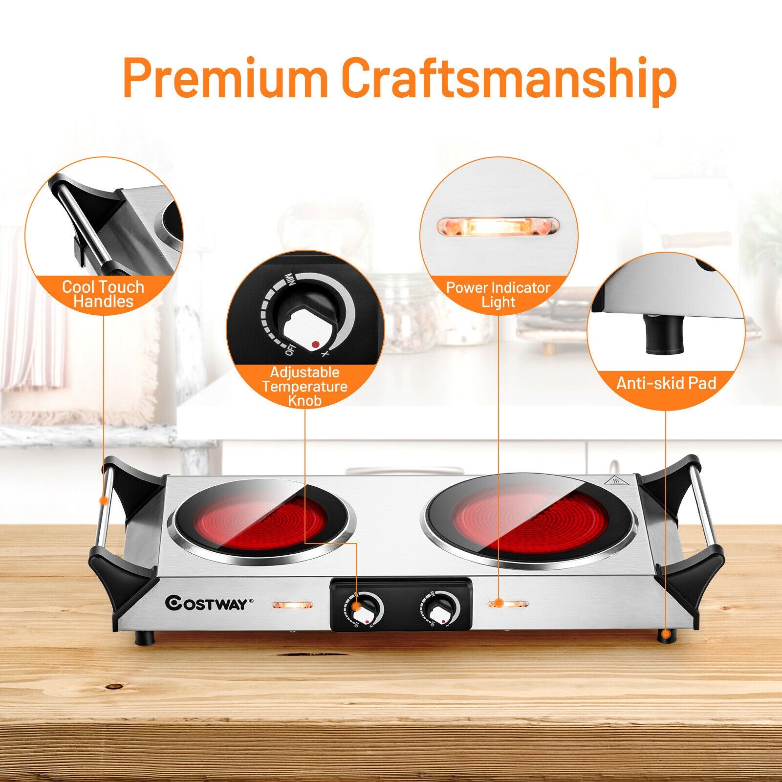 Ceramic Infrared Countertop Stove with Temperature Control and Insulated Cool HandlesÂ