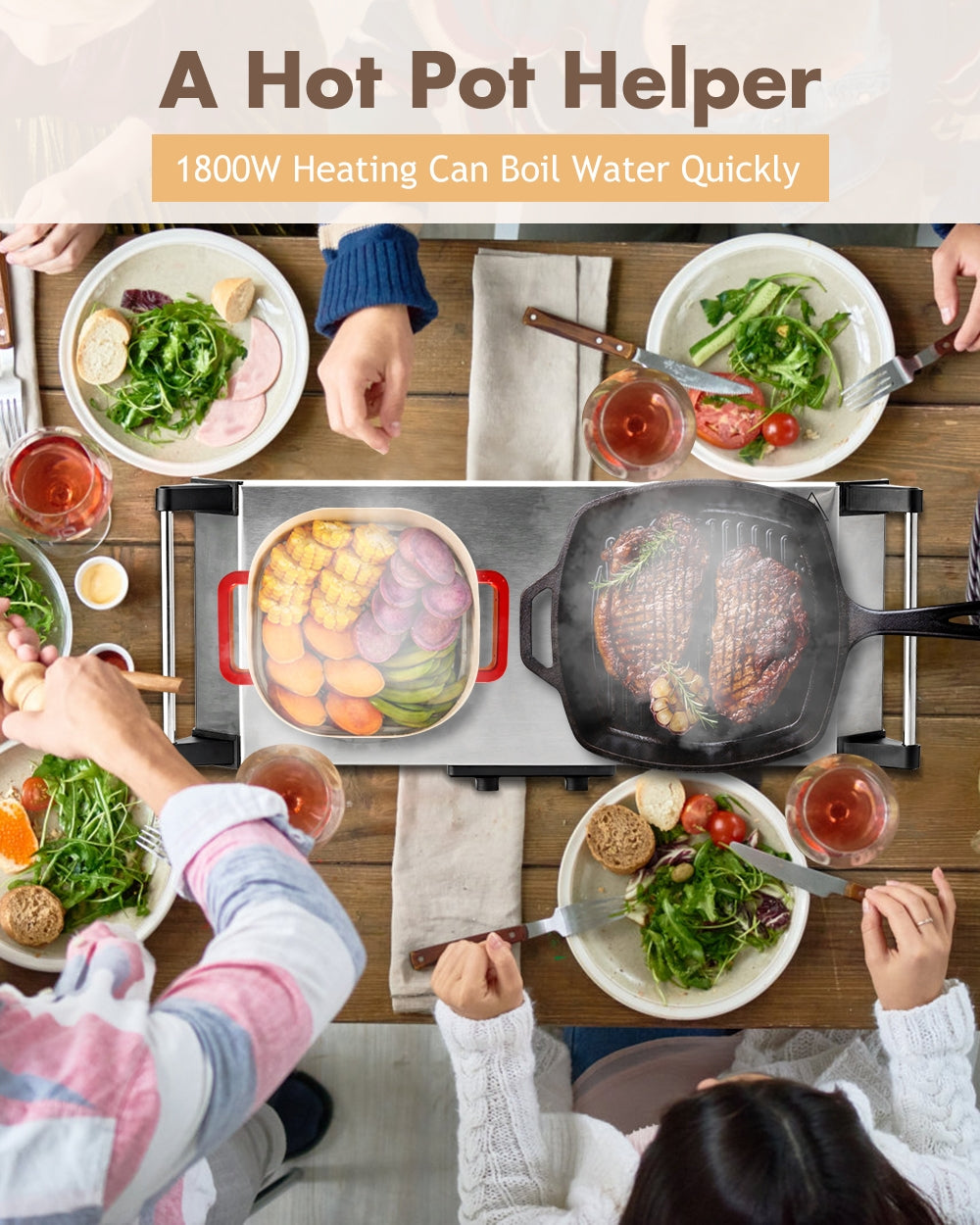 Ceramic Infrared Countertop Stove with Temperature Control and Insulated Cool HandlesÂ