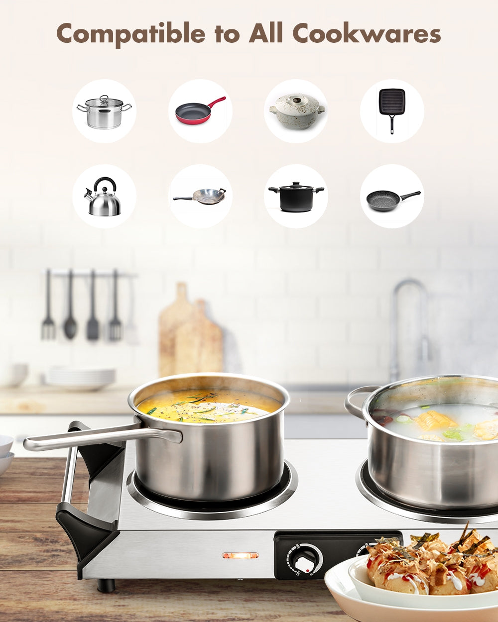 Ceramic Infrared Countertop Stove with Temperature Control and Insulated Cool HandlesÂ