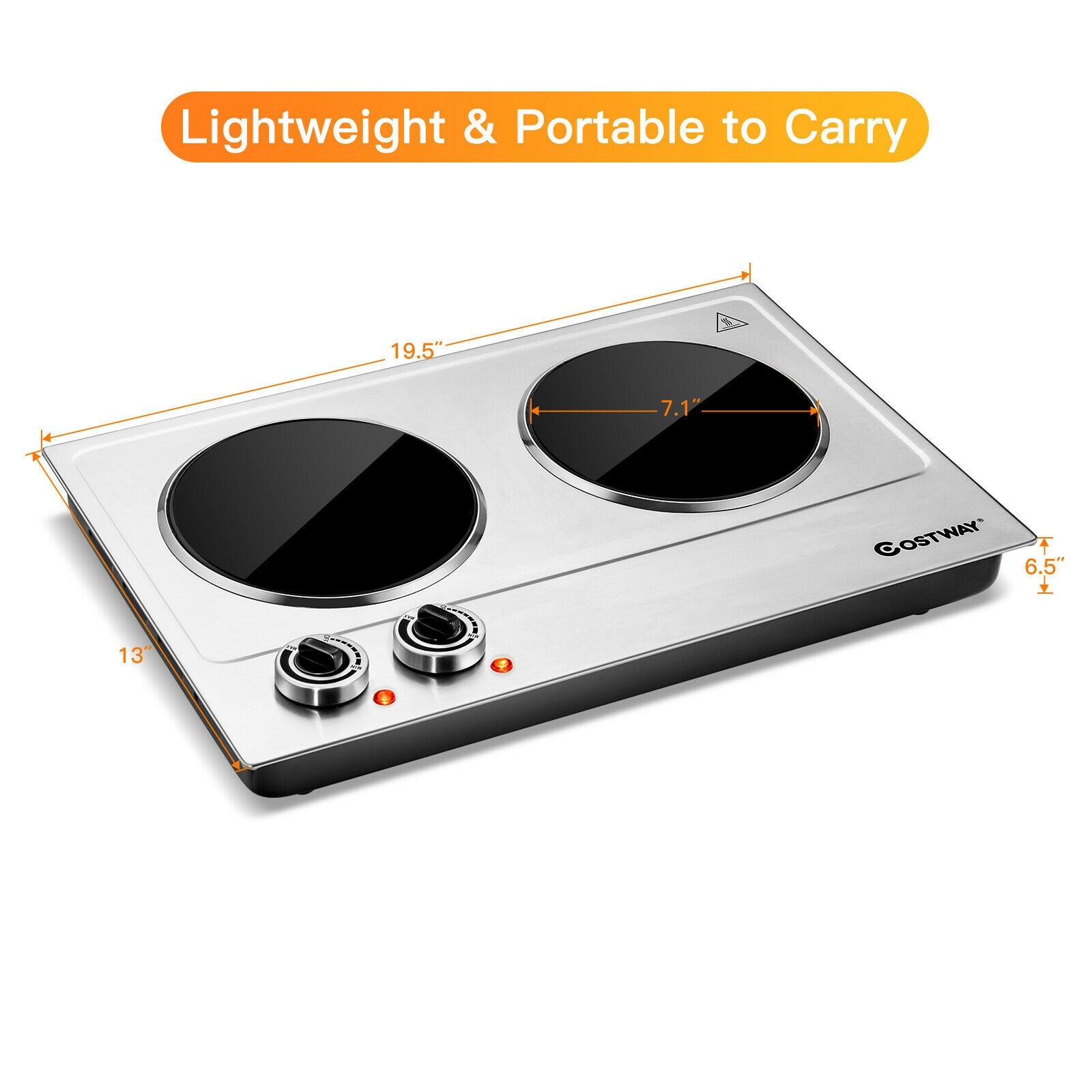 1800W Stainless Steel Infrared Cooktop with Non-slipping Feet and Adjustable TemperatureÂ