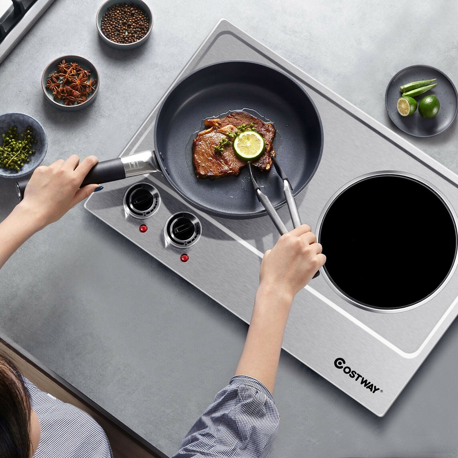 1800W Stainless Steel Infrared Cooktop with Non-slipping Feet and Adjustable TemperatureÂ