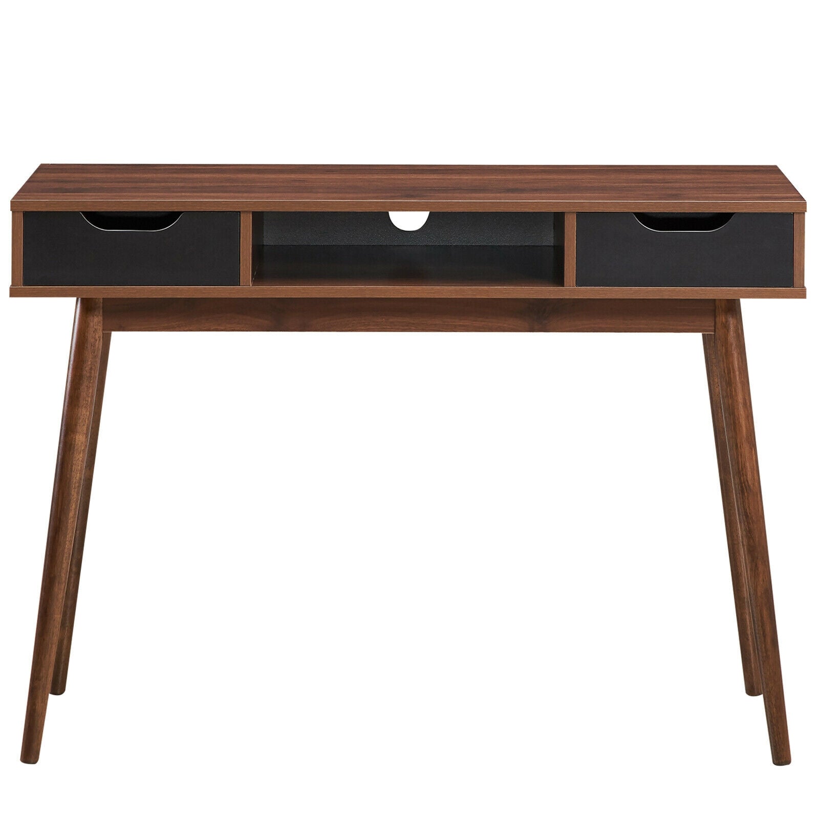 Stylish Computer Desk Workstation with 2 Drawers and Solid Wood Legs-WalnutÂ