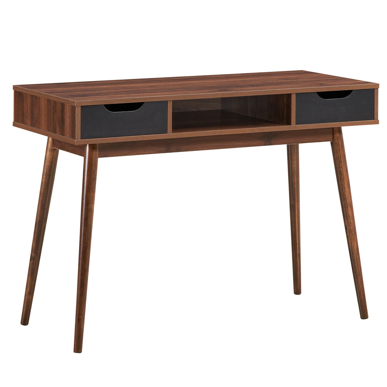 Stylish Computer Desk Workstation with 2 Drawers and Solid Wood Legs-WalnutÂ