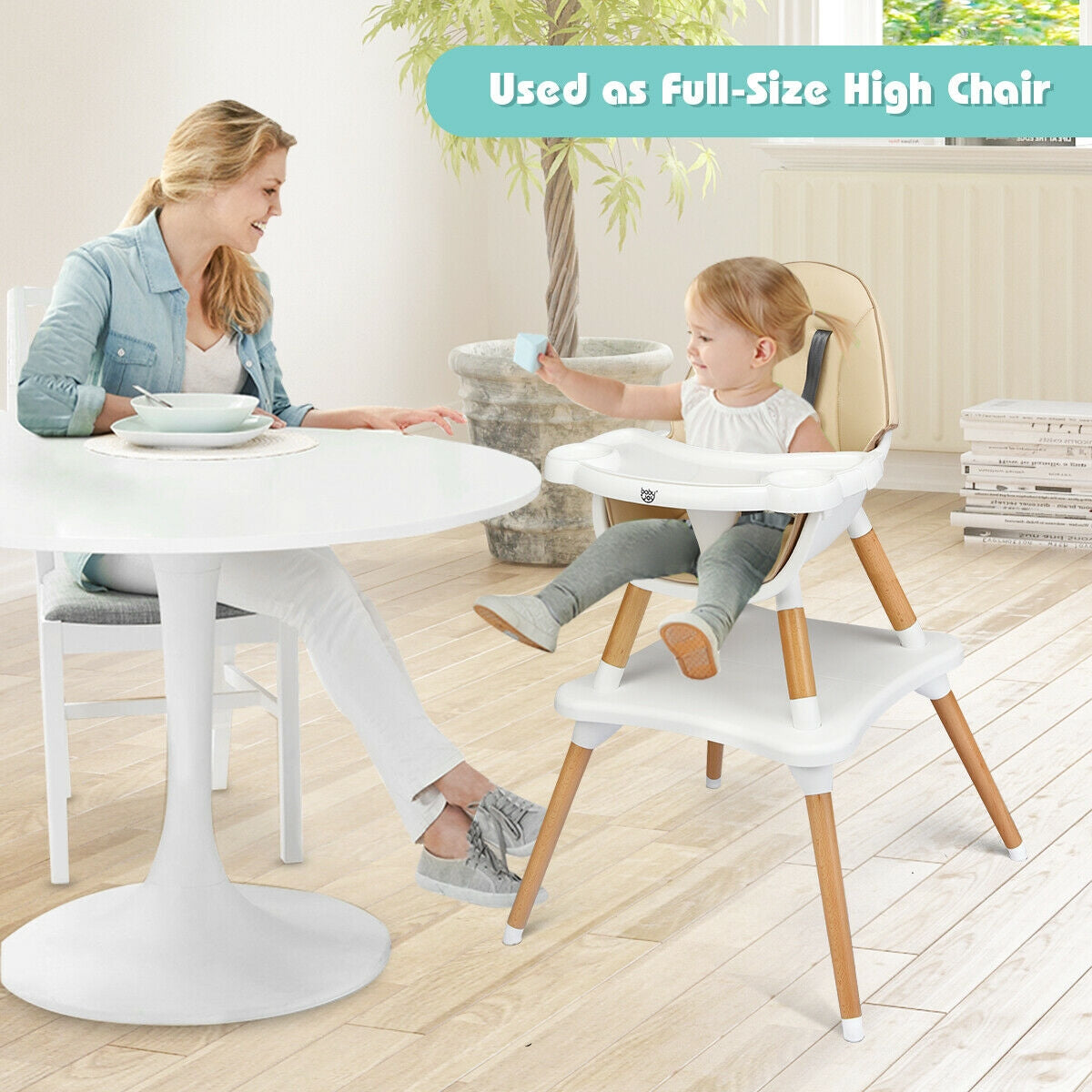5-in-1 Baby Wooden Convertible High Chair -KhakiÂ