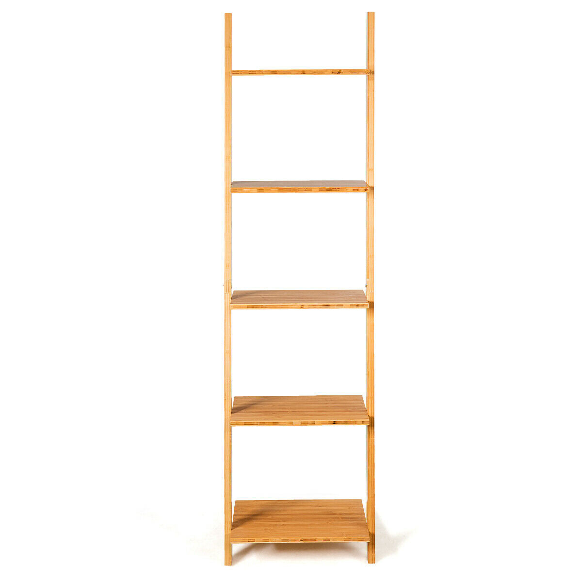 5-Tier Ladder Shelf Modern Bamboo Leaning Bookshelf Ladder BookcaseÂ