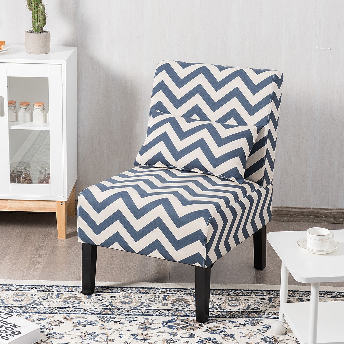 Accent Armless Single Sofa with Lumbar Pillow for Home and Office-BlueÂ