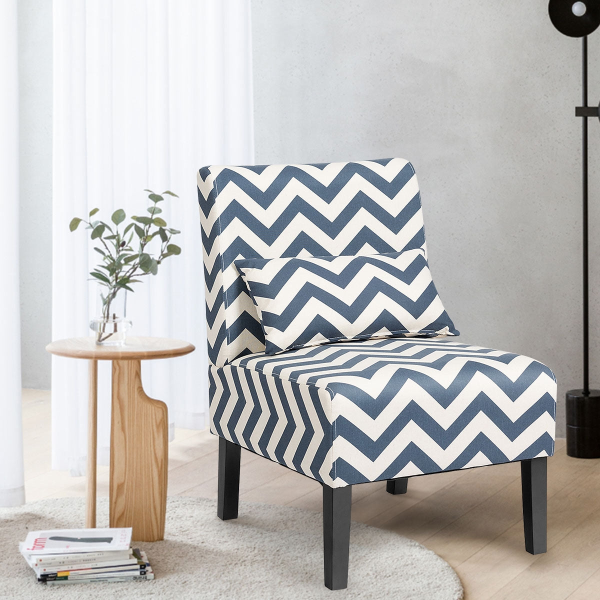 Accent Armless Single Sofa with Lumbar Pillow for Home and Office-BlueÂ