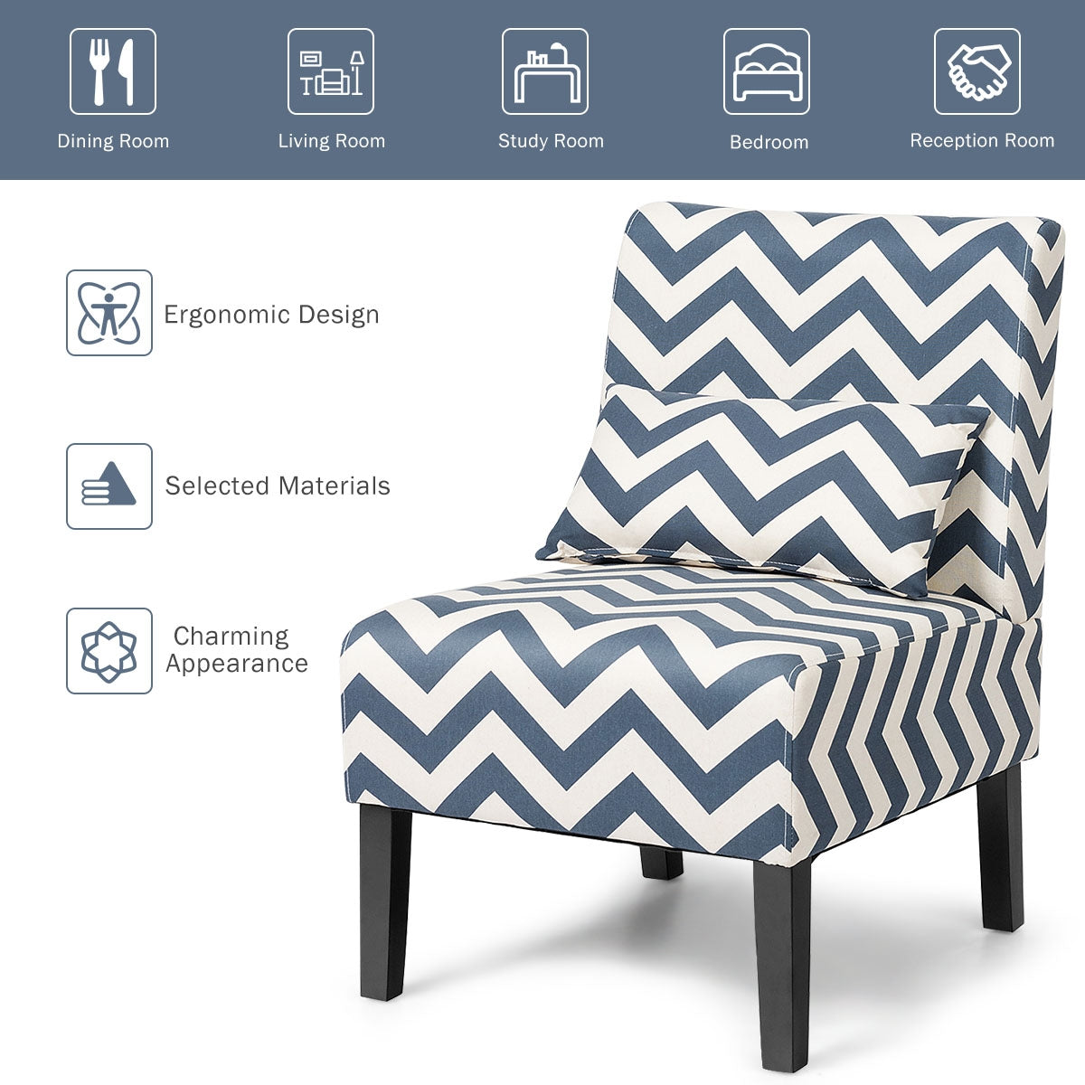 Accent Armless Single Sofa with Lumbar Pillow for Home and Office-BlueÂ