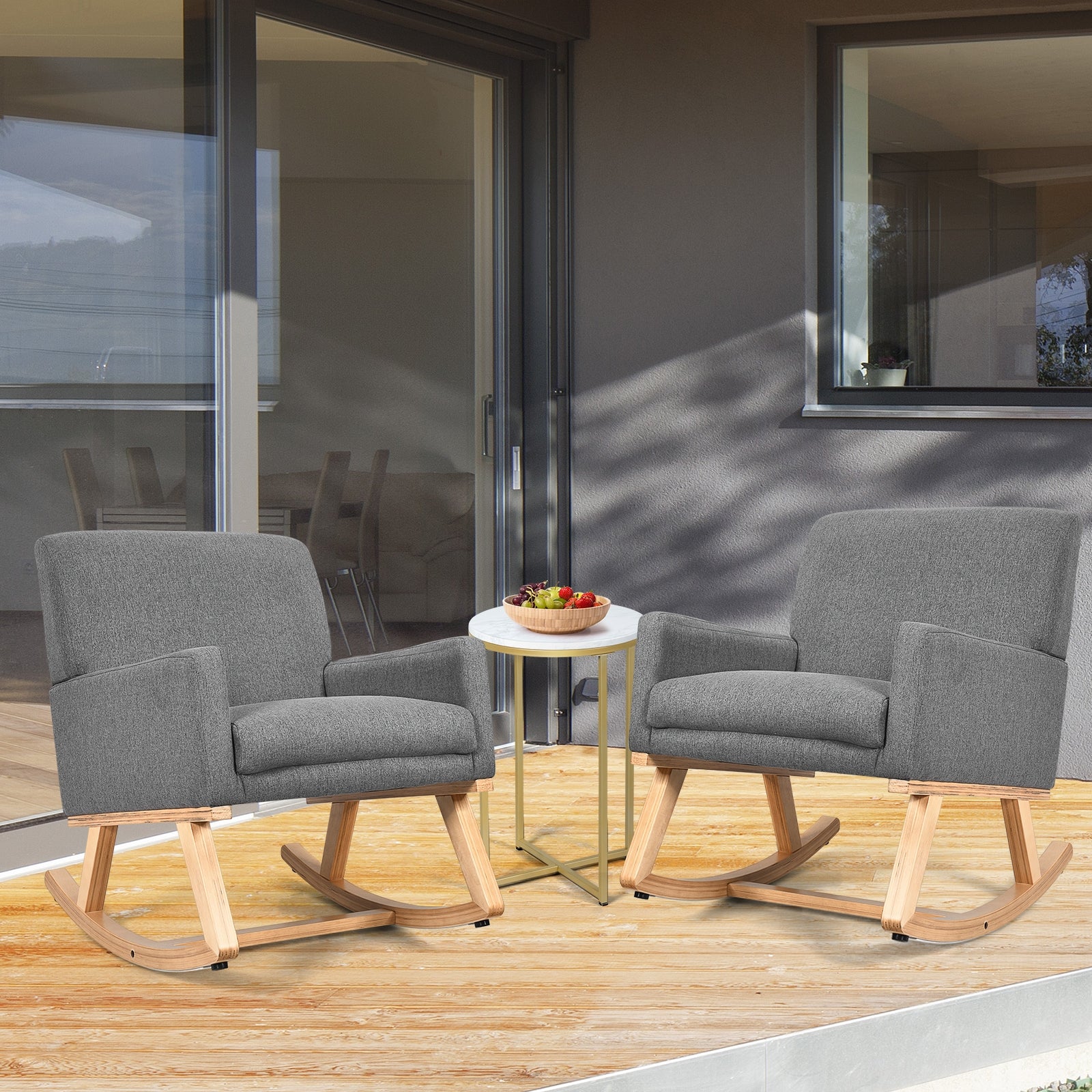 Upholstered Rocking Chair with and Solid Wood Base-GrayÂ