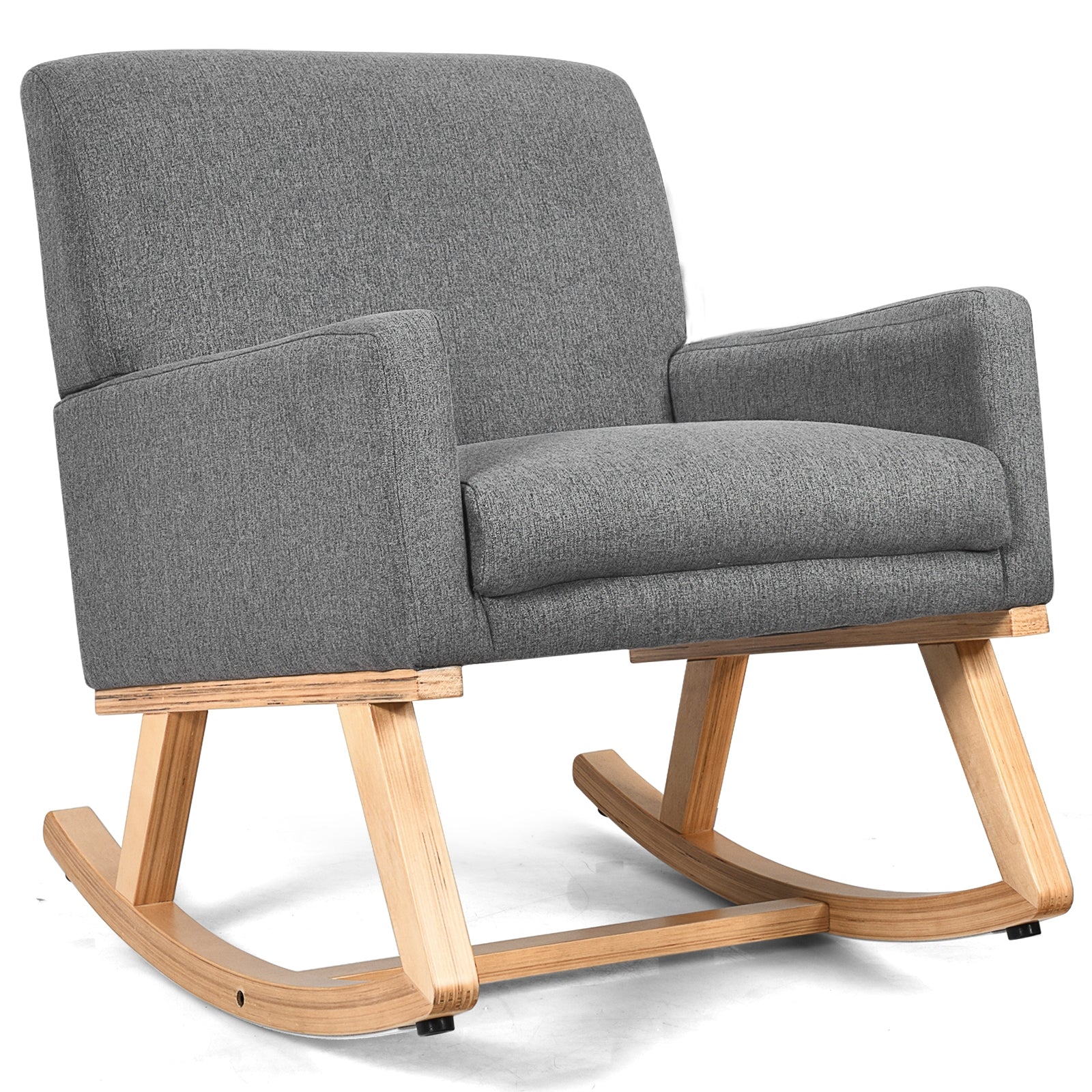Upholstered Rocking Chair with and Solid Wood Base-GrayÂ