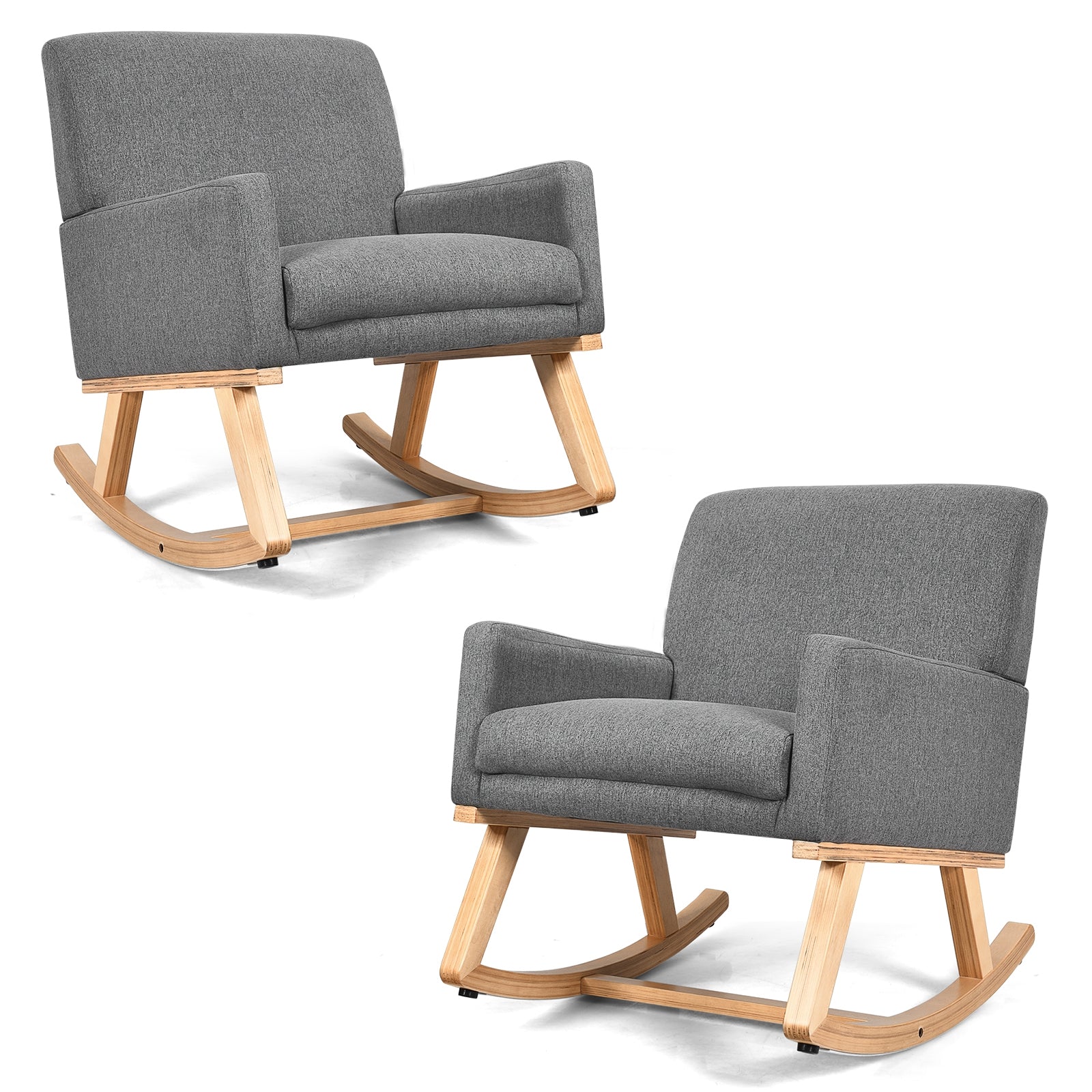 Upholstered Rocking Chair with and Solid Wood Base-GrayÂ