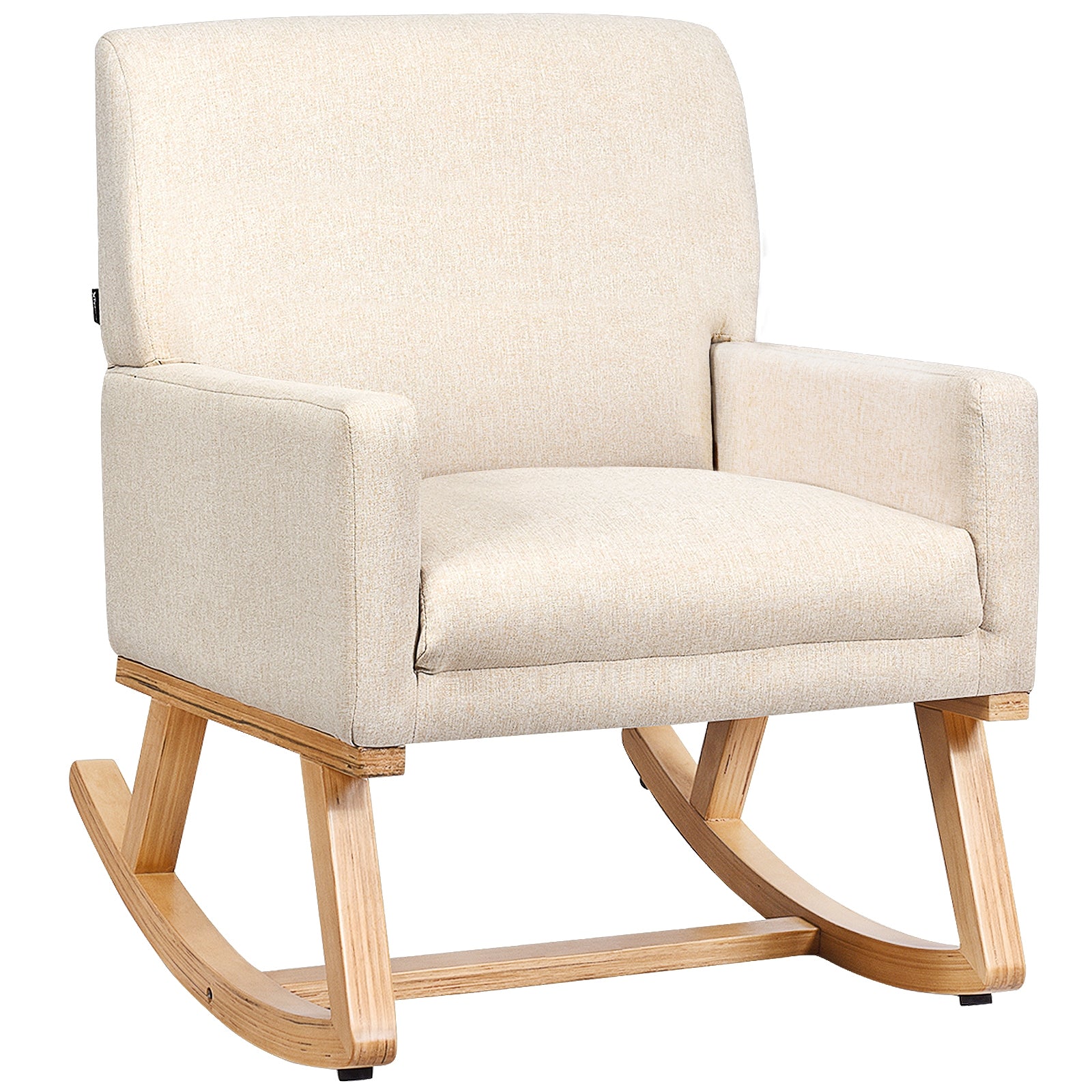 Upholstered Rocking Chair with and Solid Wood Base-BeigeÂ
