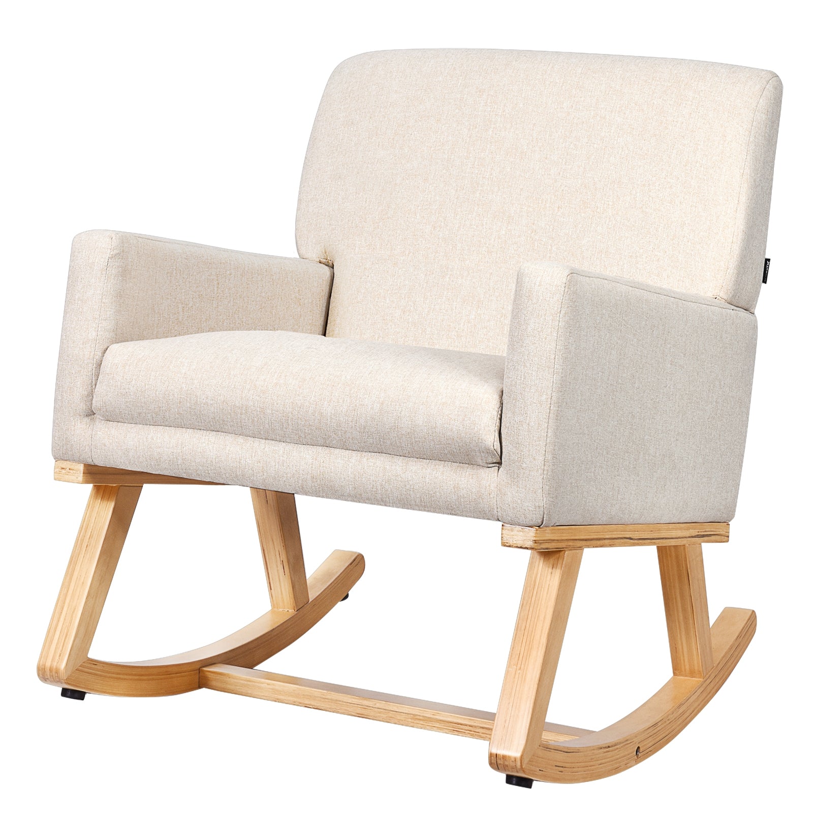 Upholstered Rocking Chair with and Solid Wood Base-BeigeÂ