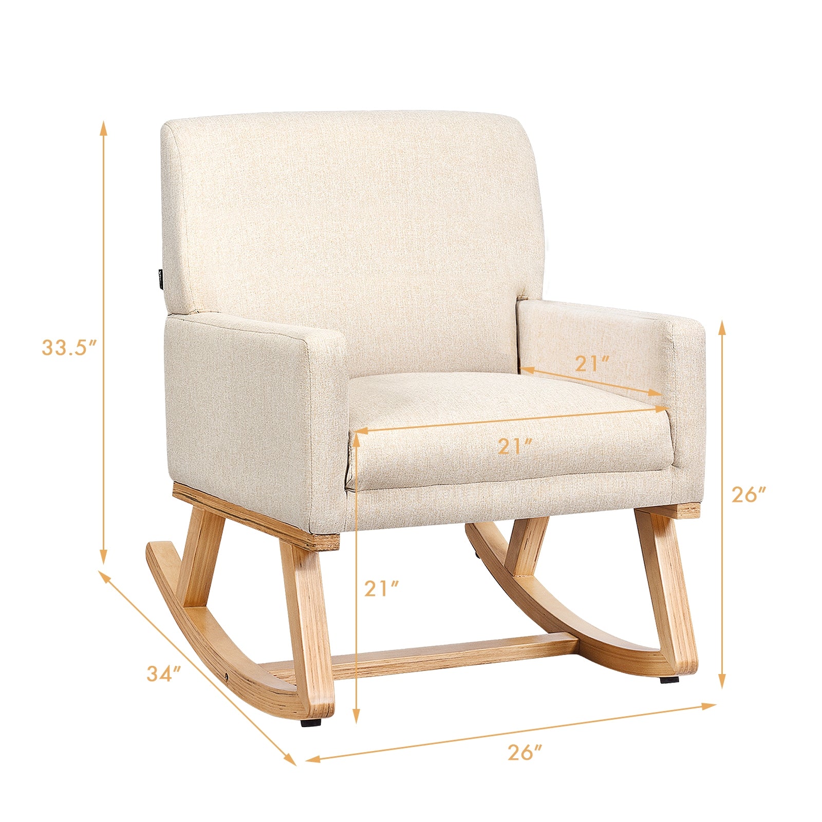 Upholstered Rocking Chair with and Solid Wood Base-BeigeÂ