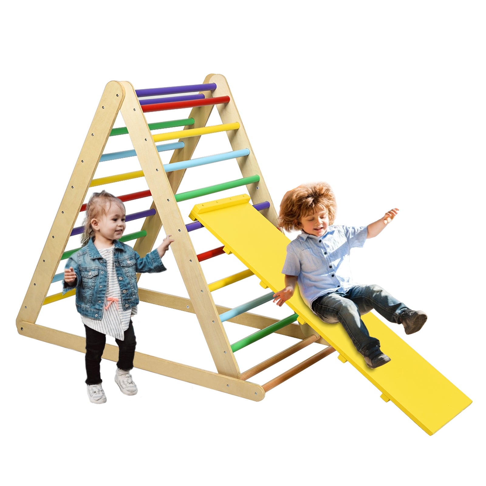 Foldable Wooden Climbing Triangle Indoor with Ladder for Toddler Baby-MulticolorÂ