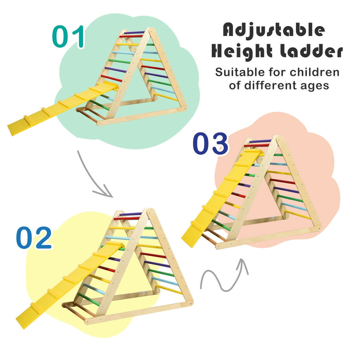 Foldable Wooden Climbing Triangle Indoor with Ladder for Toddler Baby-MulticolorÂ