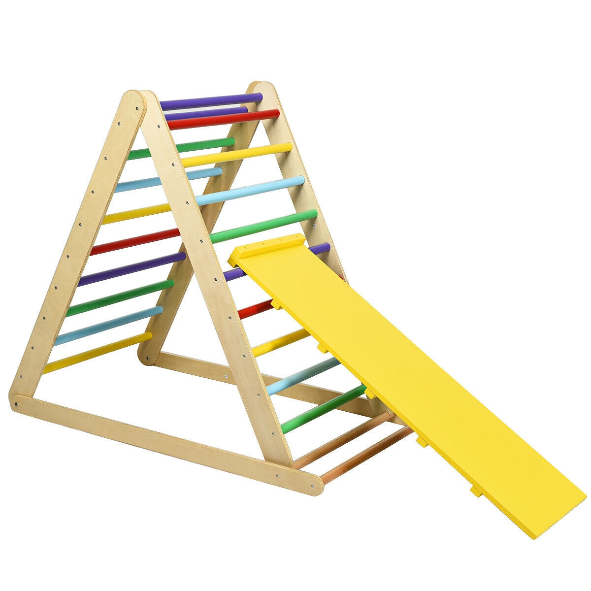 Foldable Wooden Climbing Triangle Indoor with Ladder for Toddler Baby-MulticolorÂ