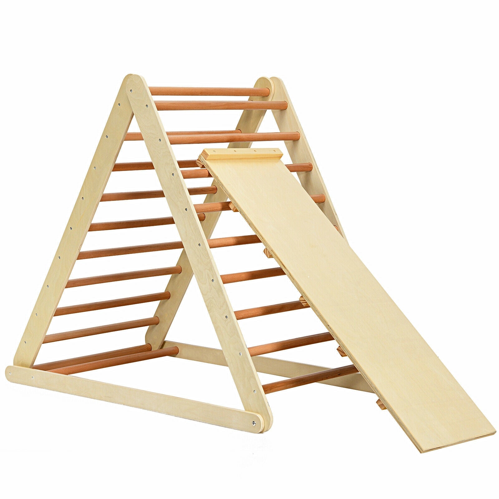 Foldable Wooden Climbing Triangle Indoor with Ladder for Toddler Baby-NaturalÂ