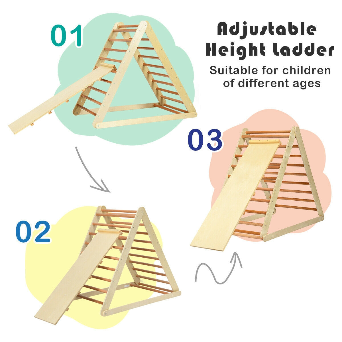 Foldable Wooden Climbing Triangle Indoor with Ladder for Toddler Baby-NaturalÂ