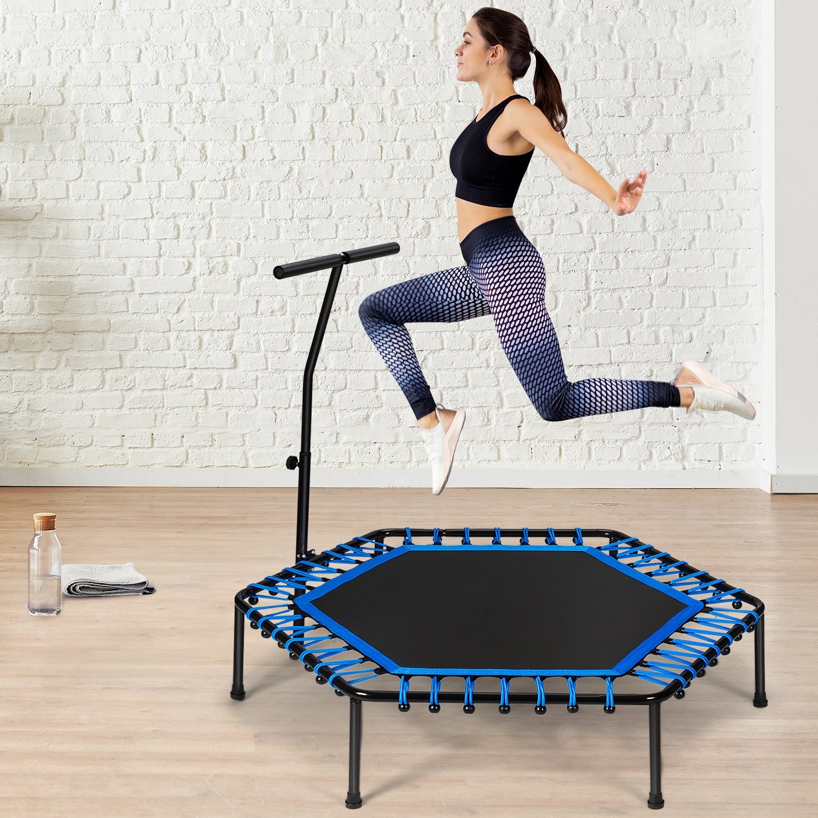 51" Mini Fitness Trampoline with Adjustable BarÂ
