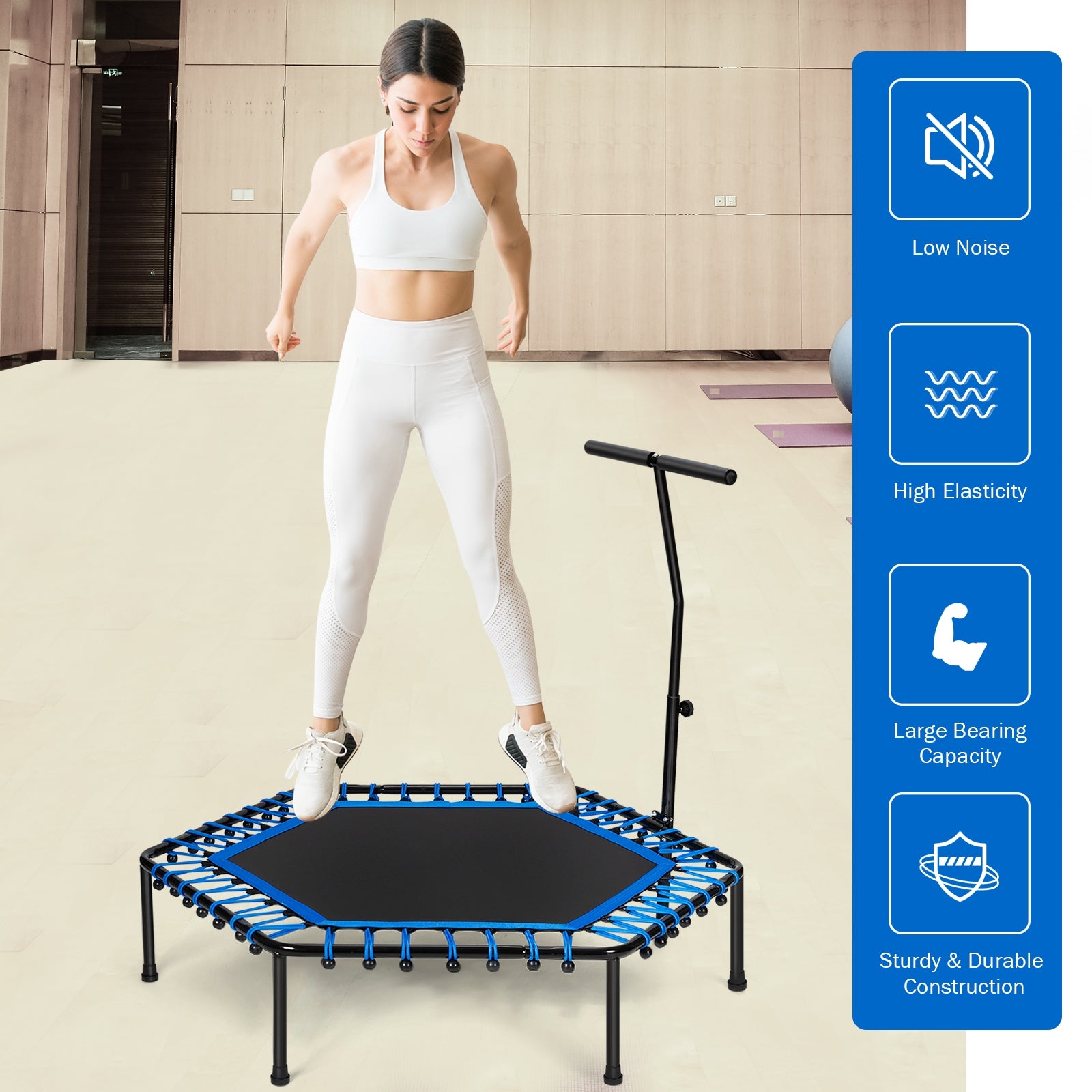 51" Mini Fitness Trampoline with Adjustable BarÂ