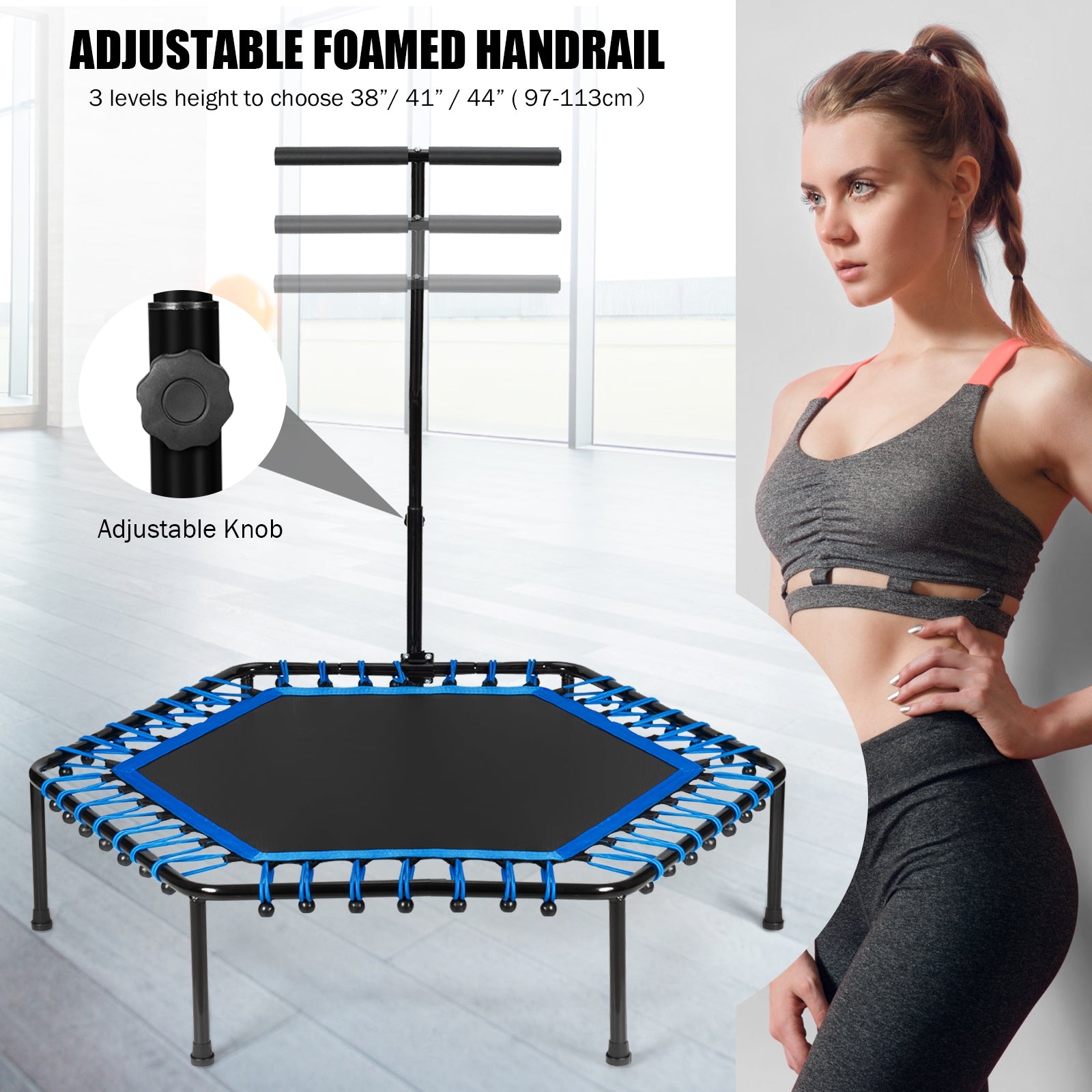51" Mini Fitness Trampoline with Adjustable BarÂ