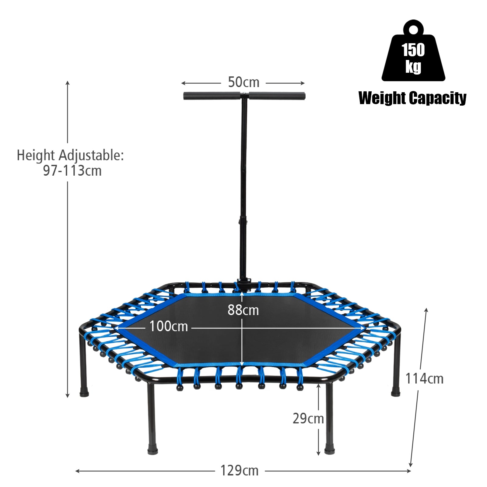 51" Mini Fitness Trampoline with Adjustable BarÂ