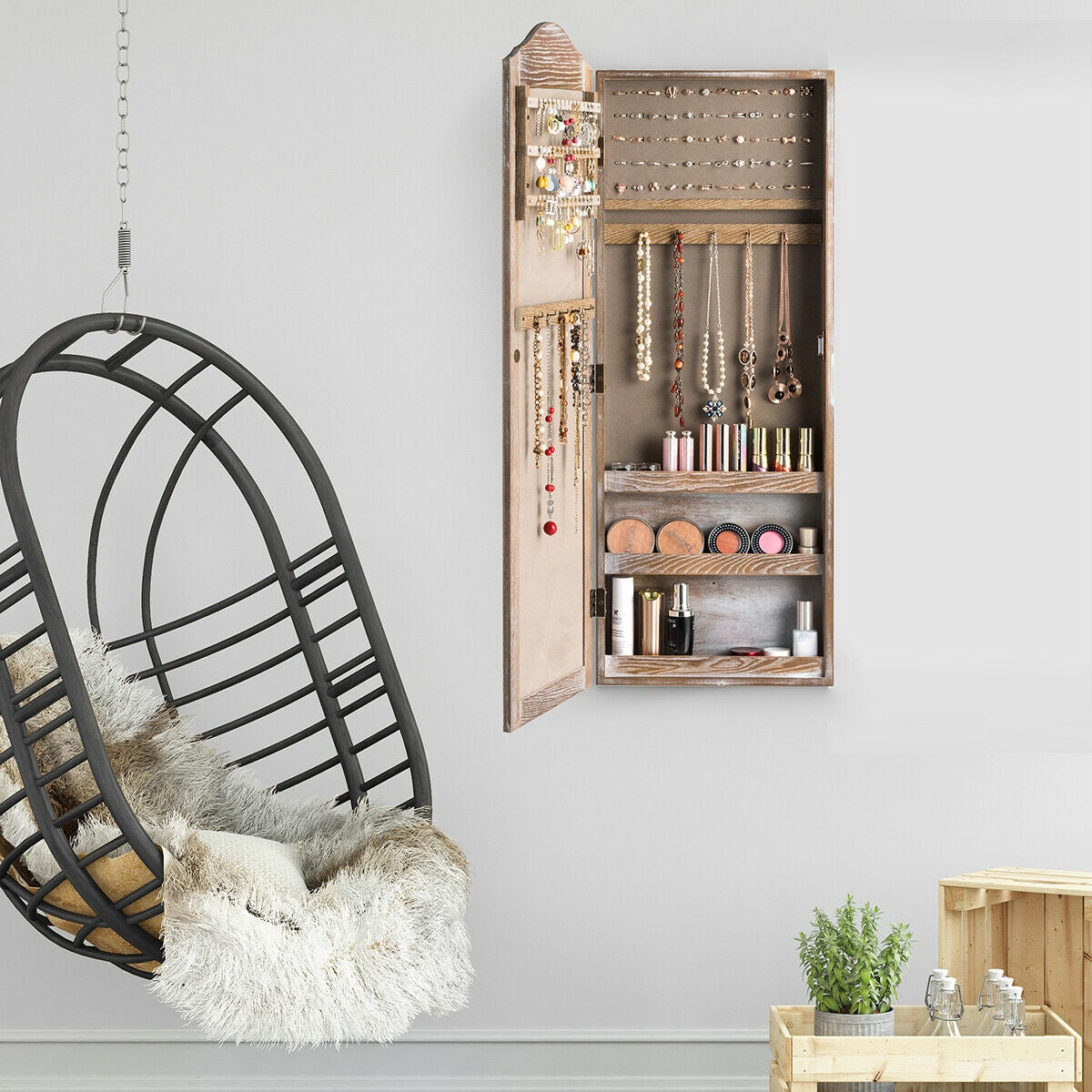 Wall/Door Mounted Jewelry Armoire Cabinet with MirrorÂ