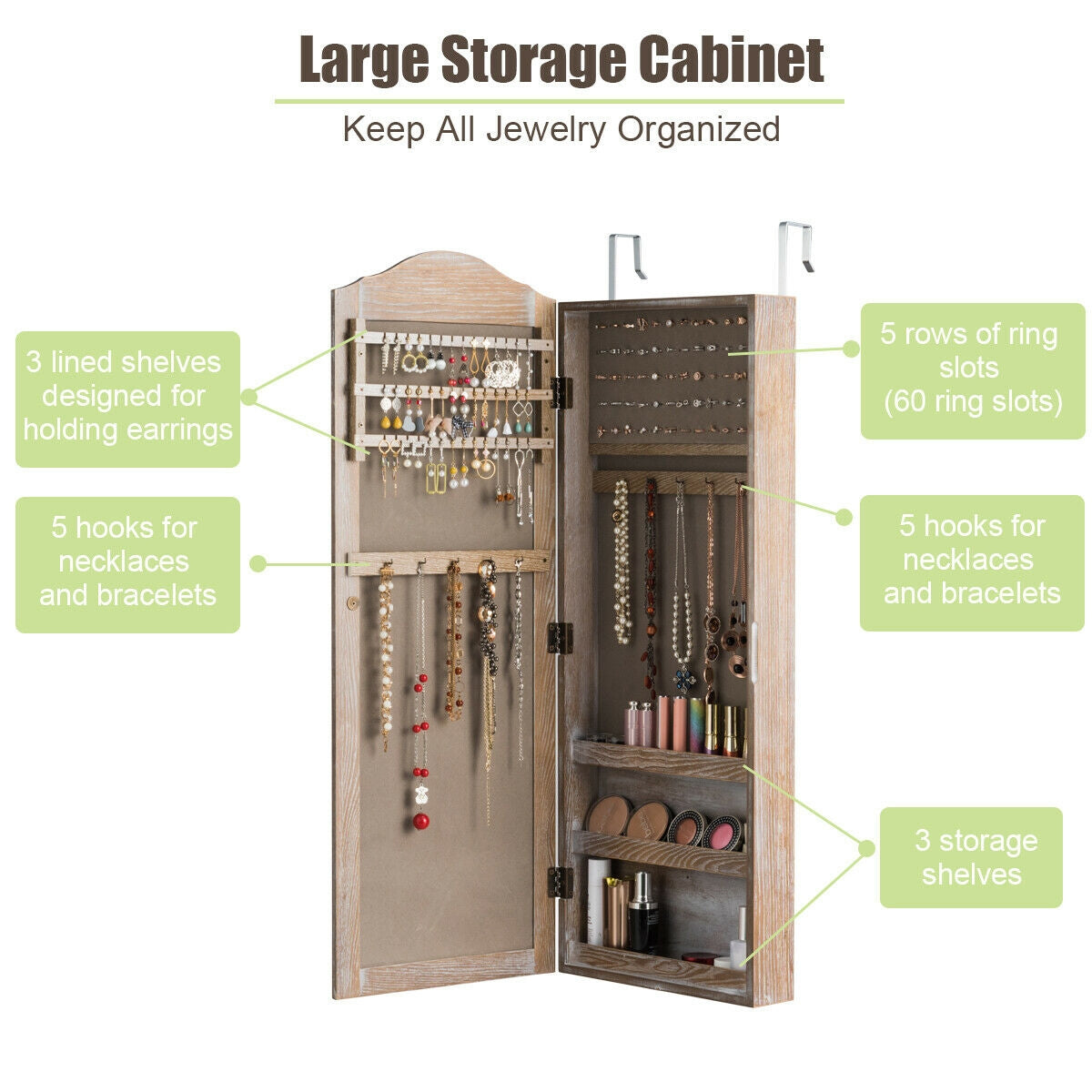 Wall/Door Mounted Jewelry Armoire Cabinet with MirrorÂ